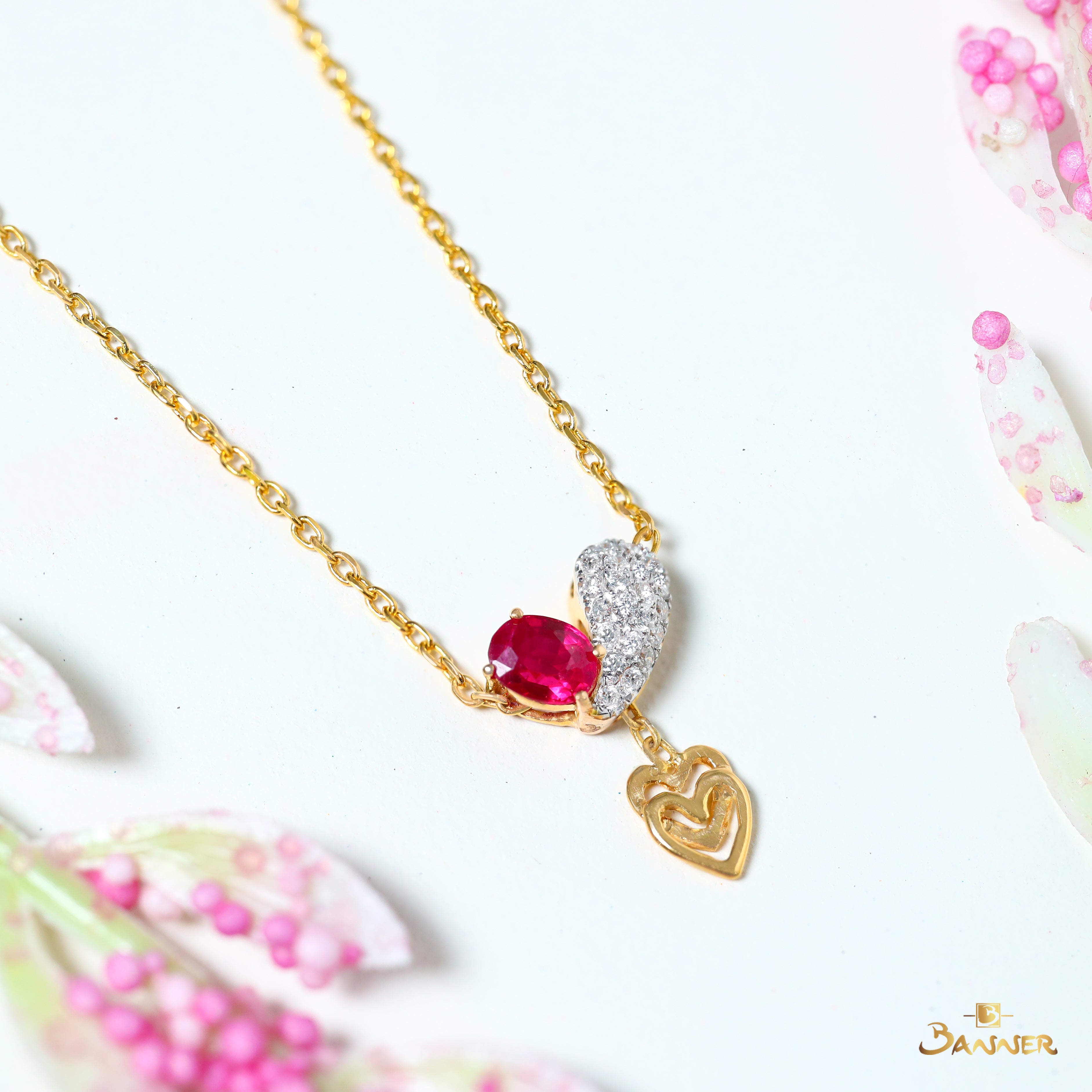 Ruby and Diamond Heart Necklace