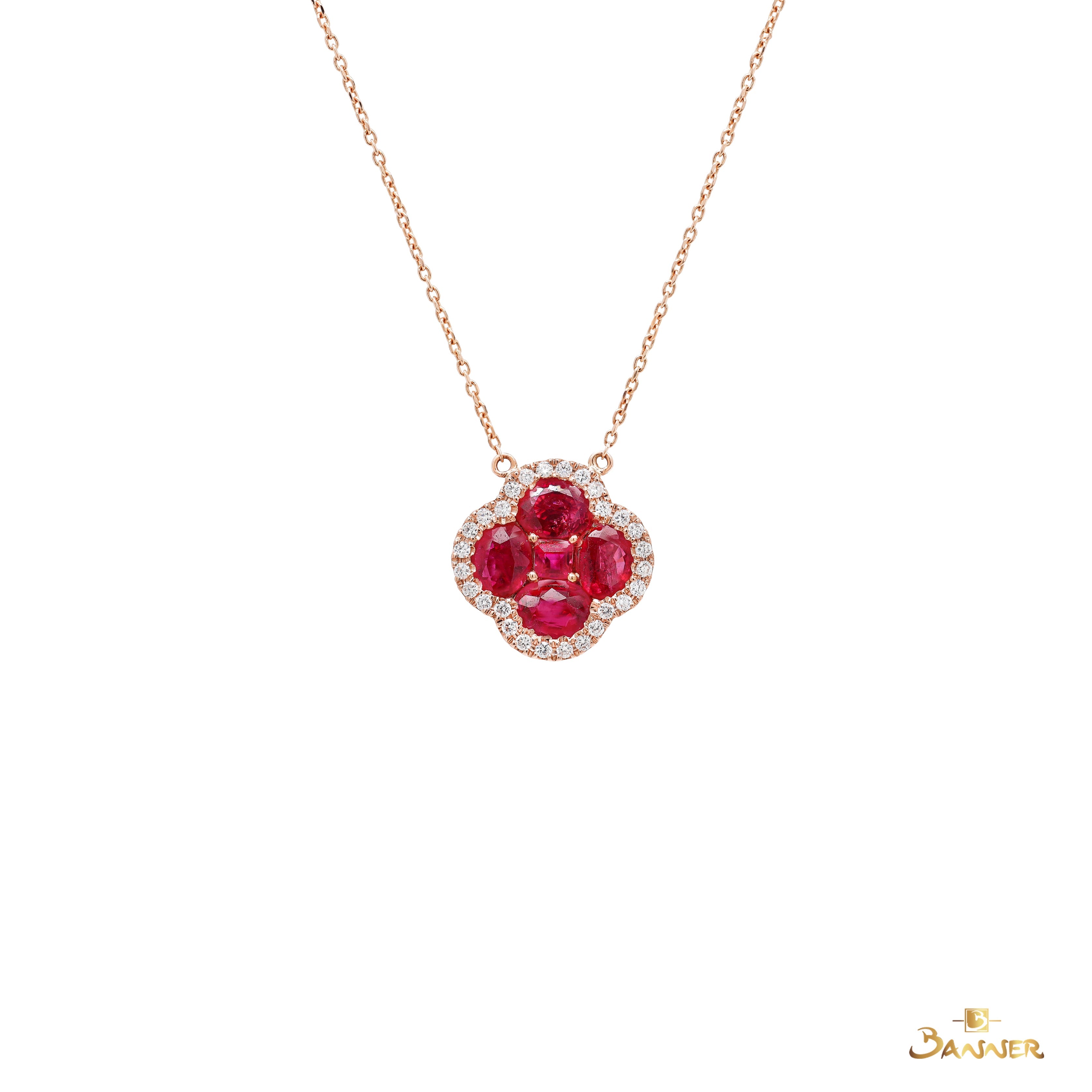 Ruby and Diamond Clover Necklace