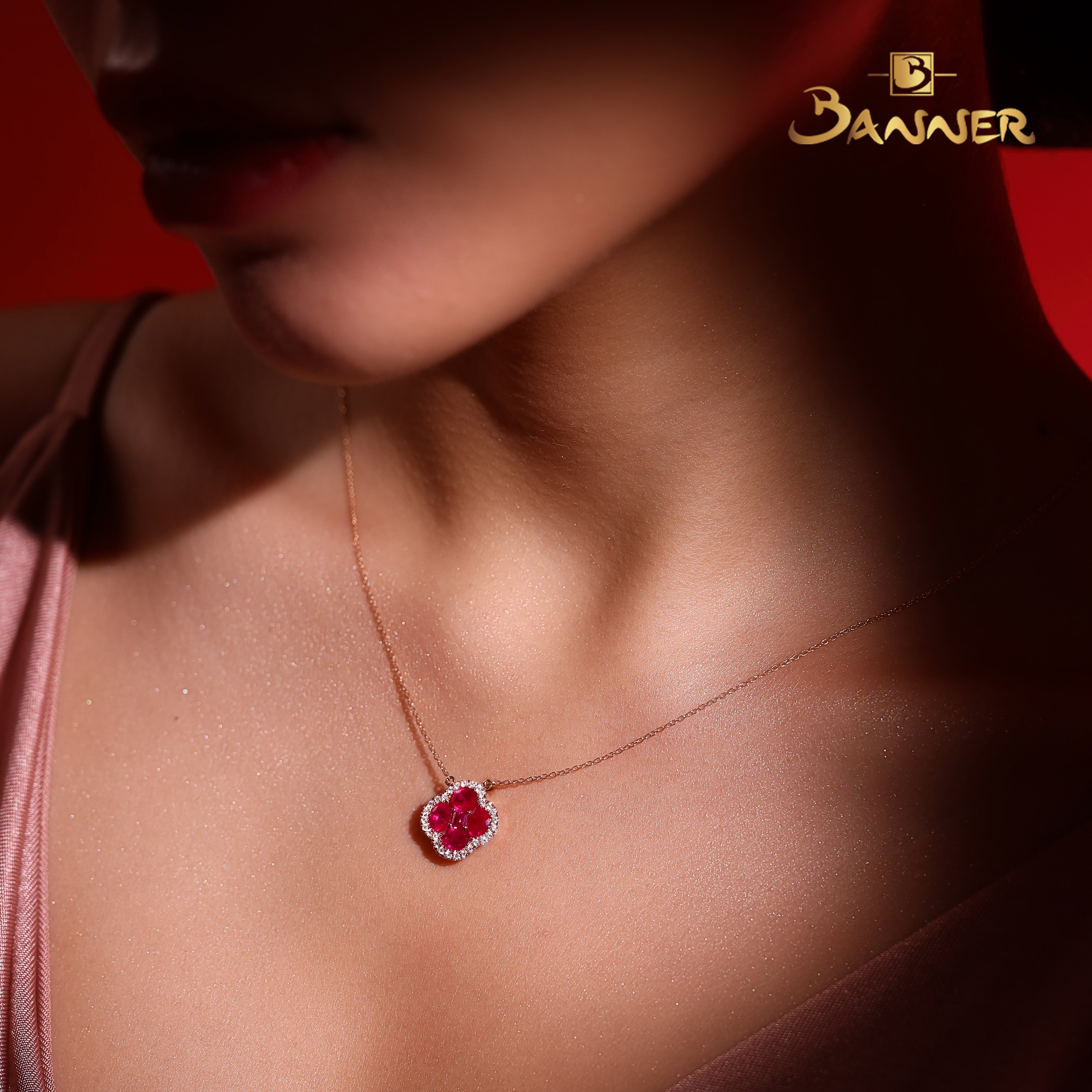 Ruby and Diamond Clover Necklace