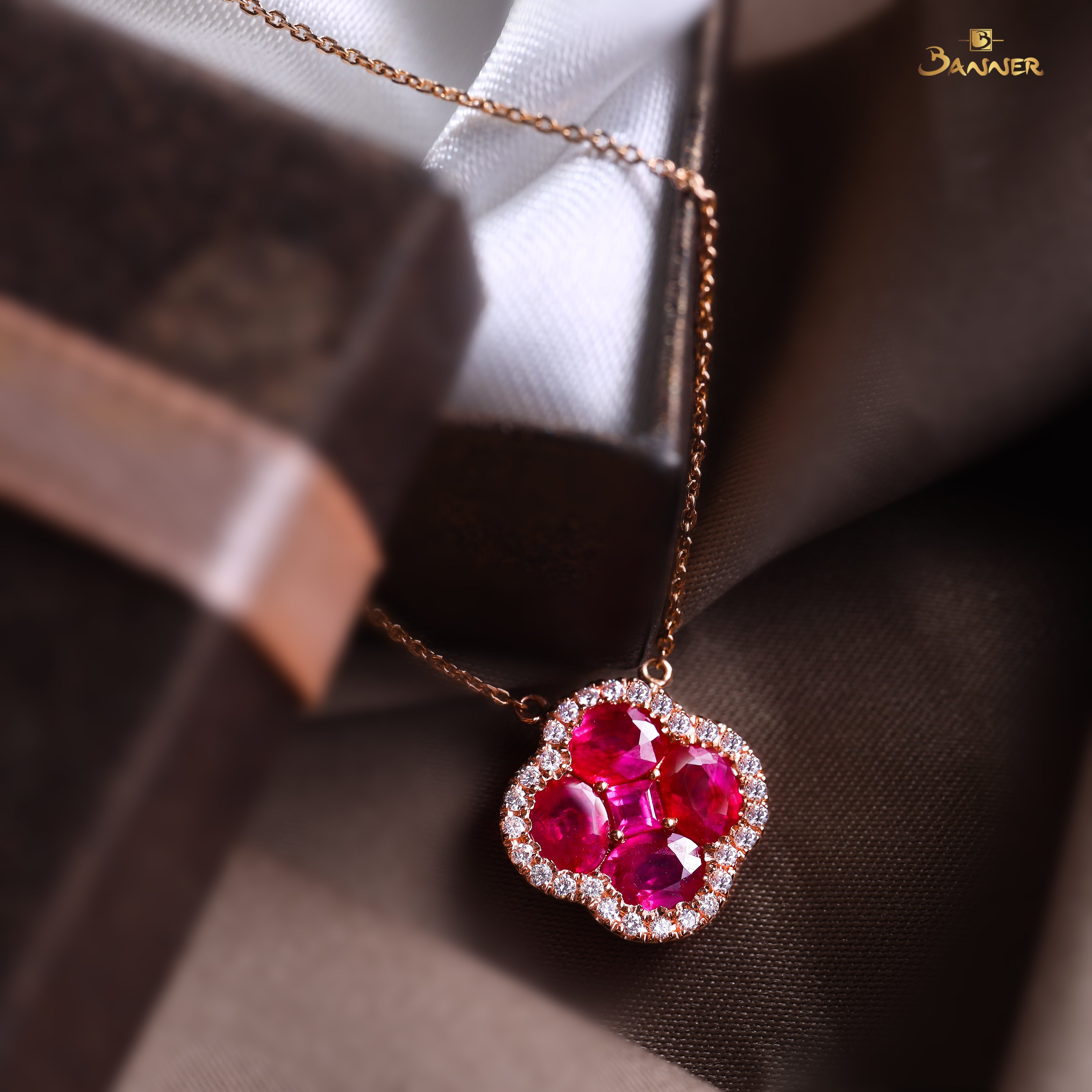Ruby and Diamond Clover Necklace