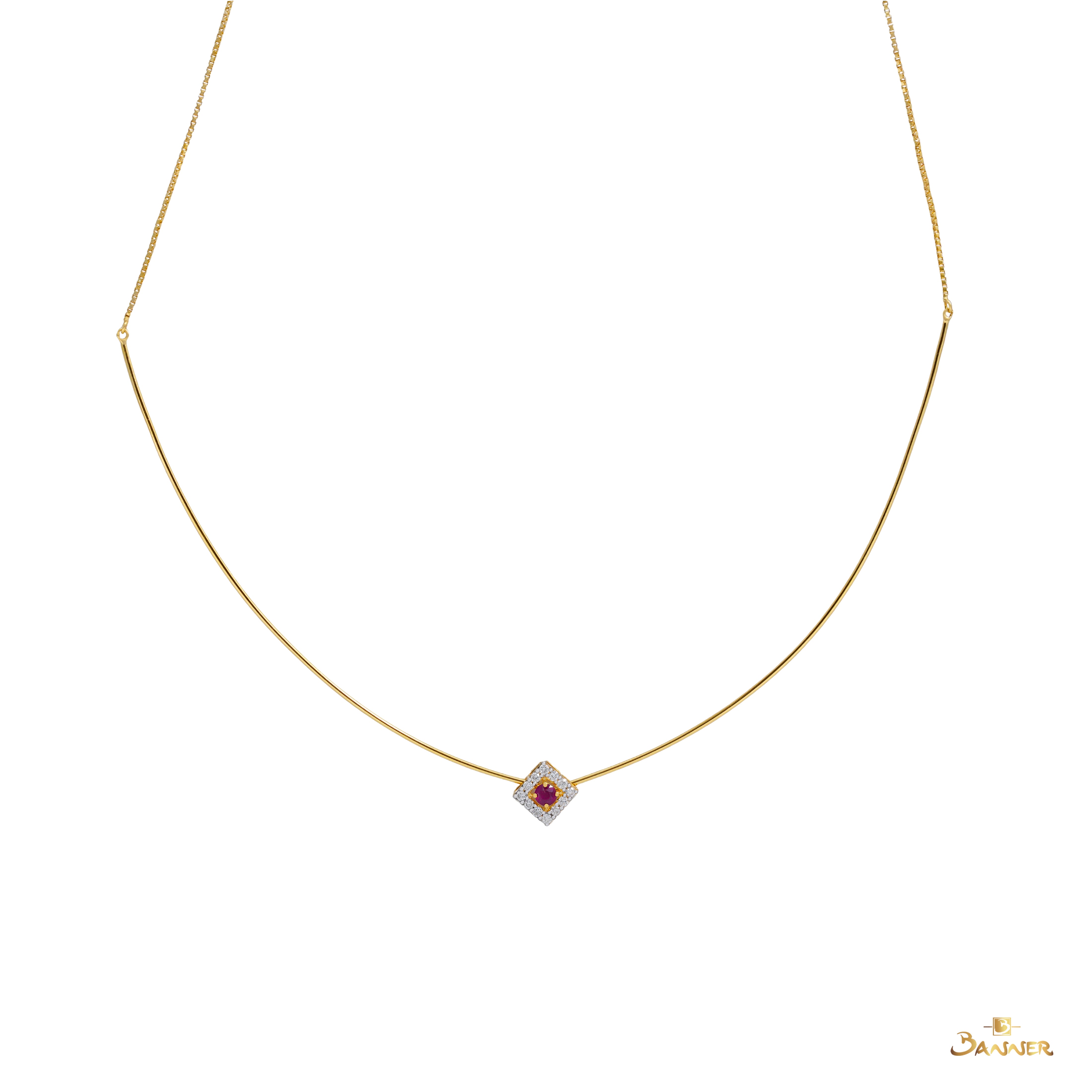 Ruby and Diamond Halo Bangle Necklace