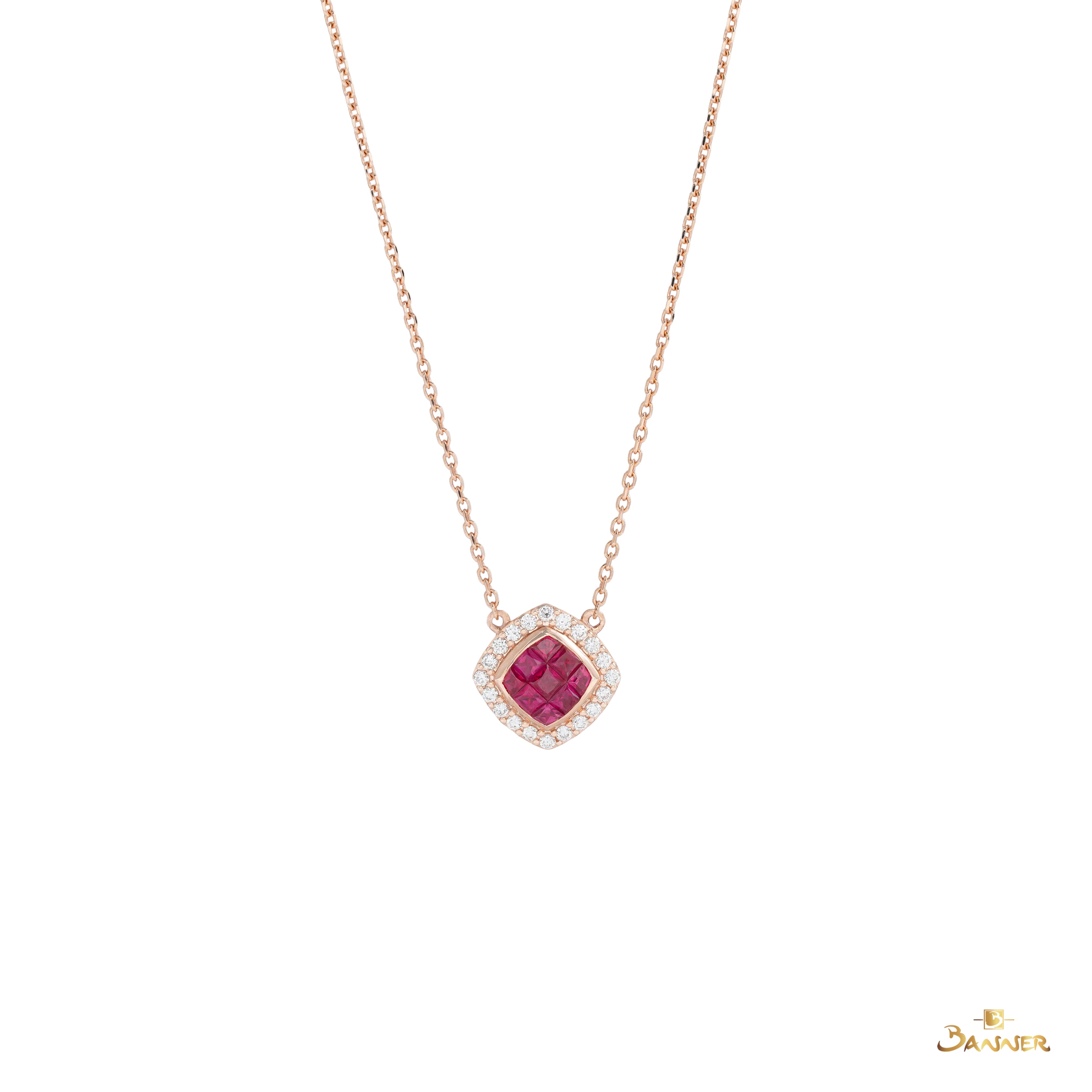 Ruby and Diamond Halo Necklace