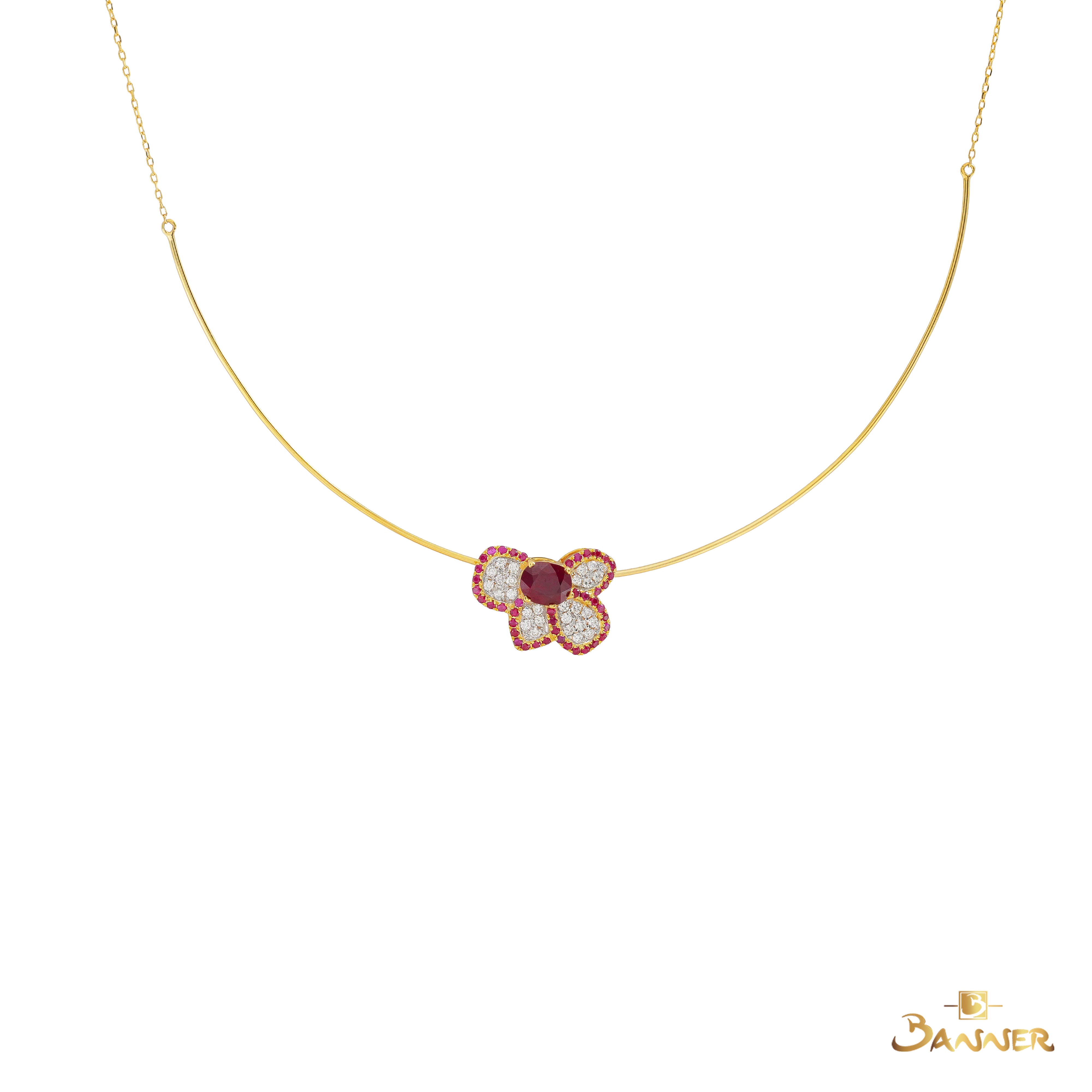 Ruby and Diamond Floral Necklace