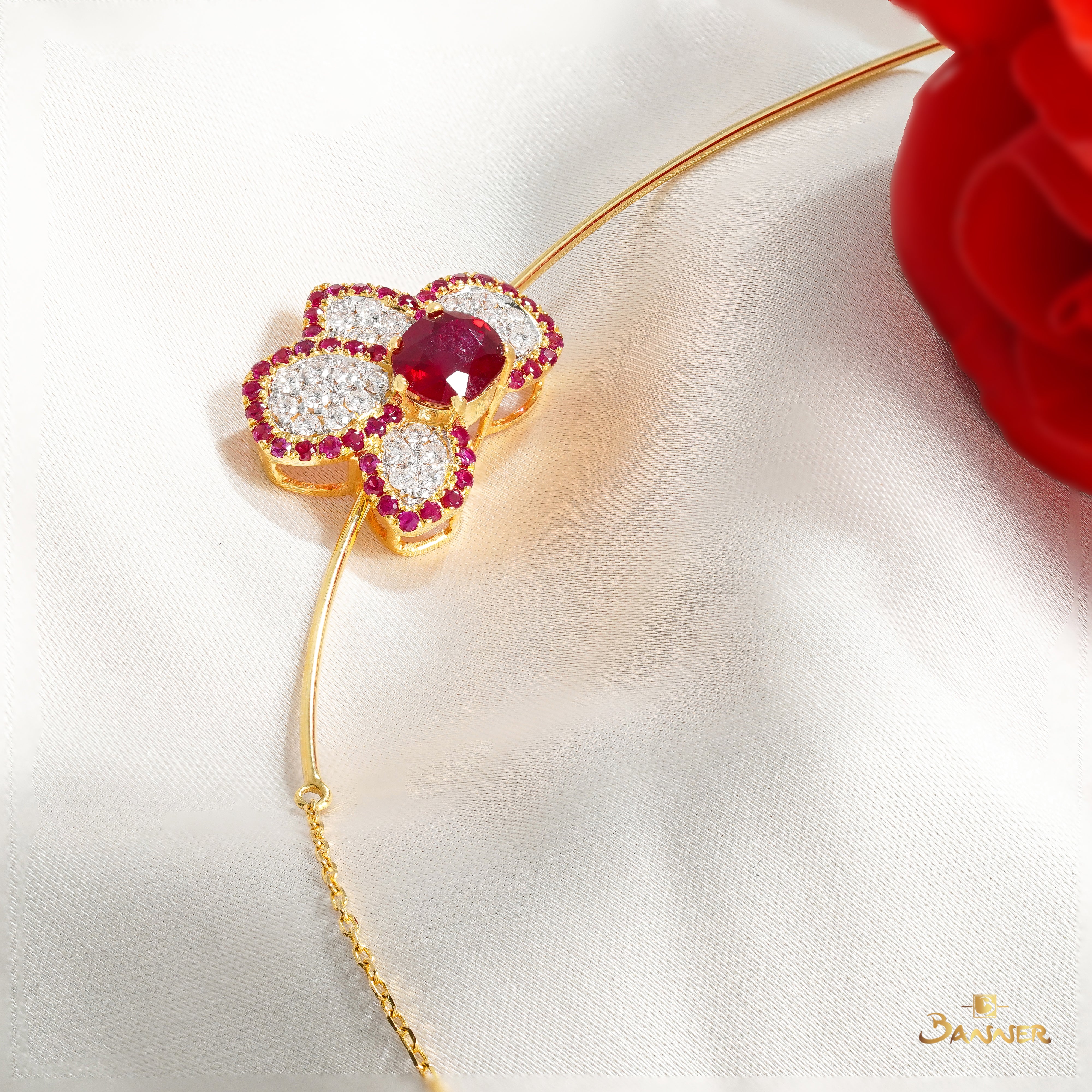 Ruby and Diamond Floral Necklace