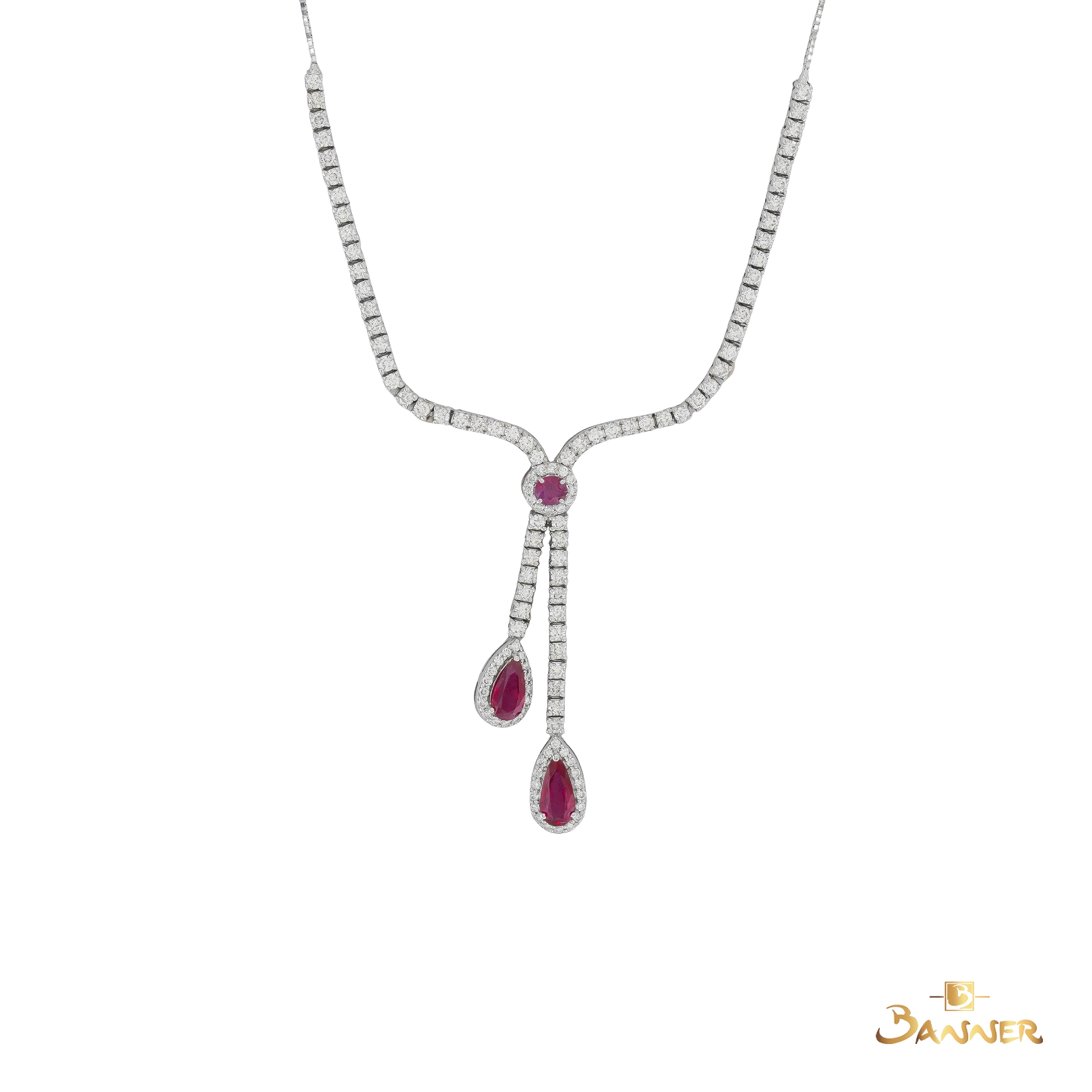 Ruby and Diamond Rain-drop Lariat Necklace