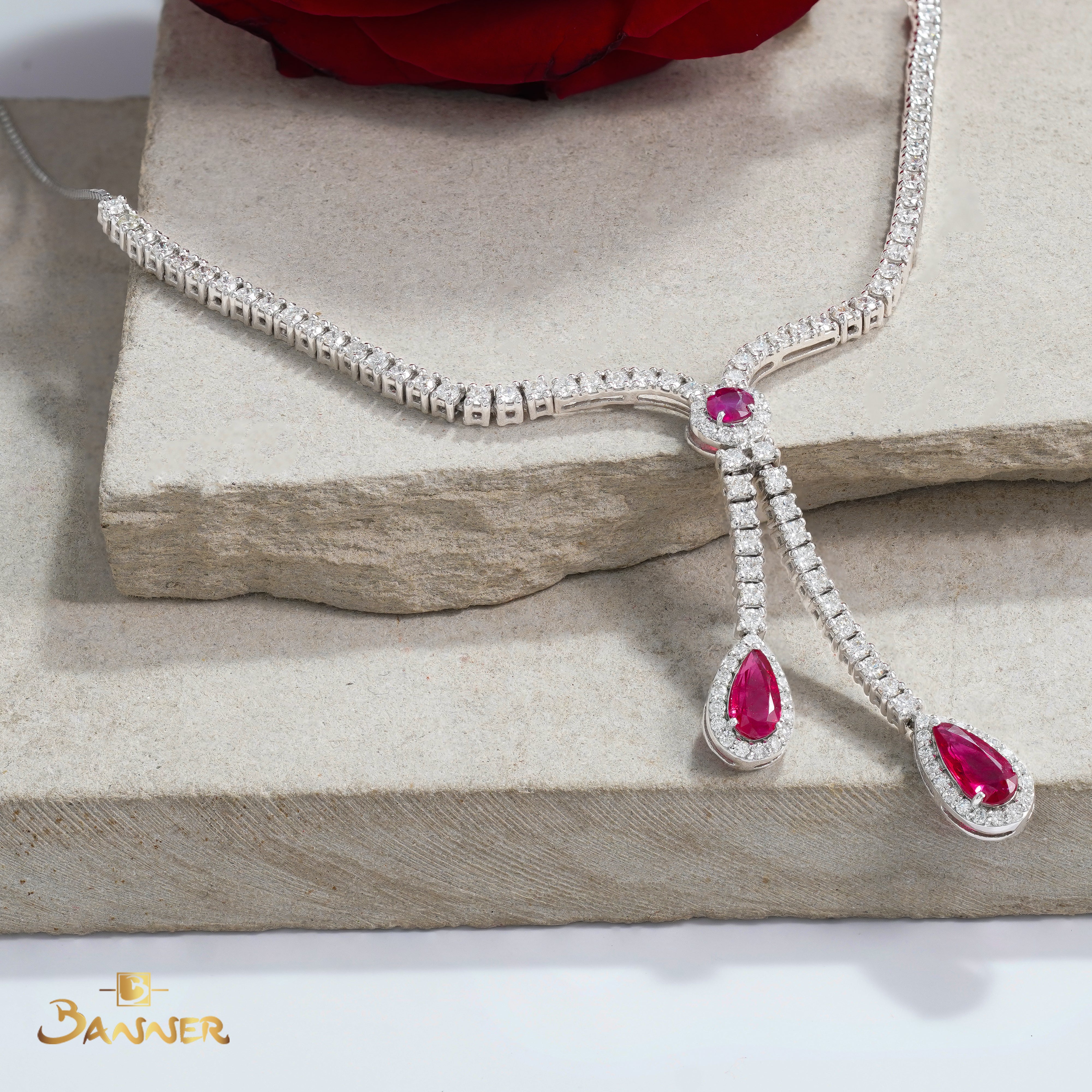 Ruby and Diamond Rain-drop Lariat Necklace