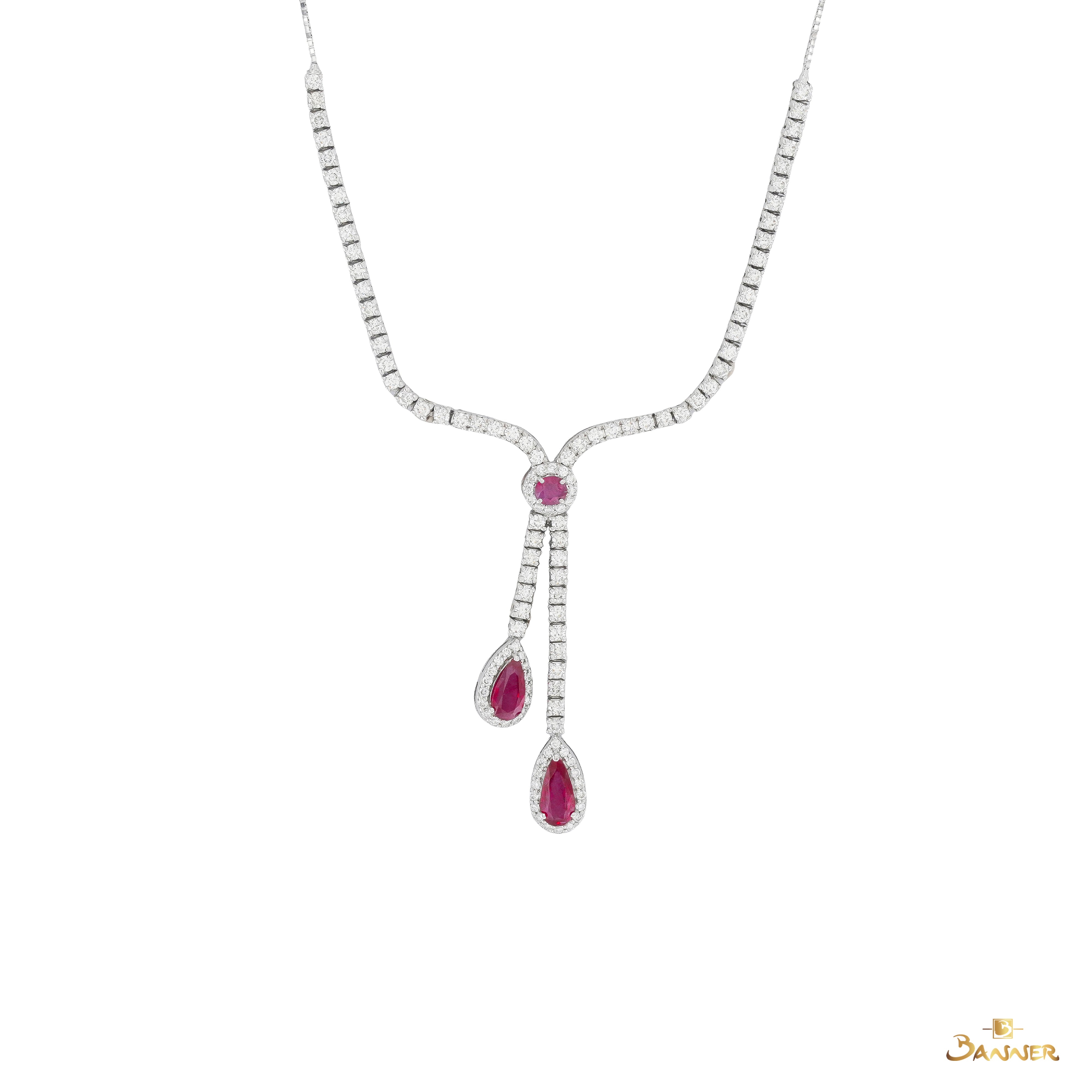 Ruby and Diamond Rain-drop Lariat Necklace