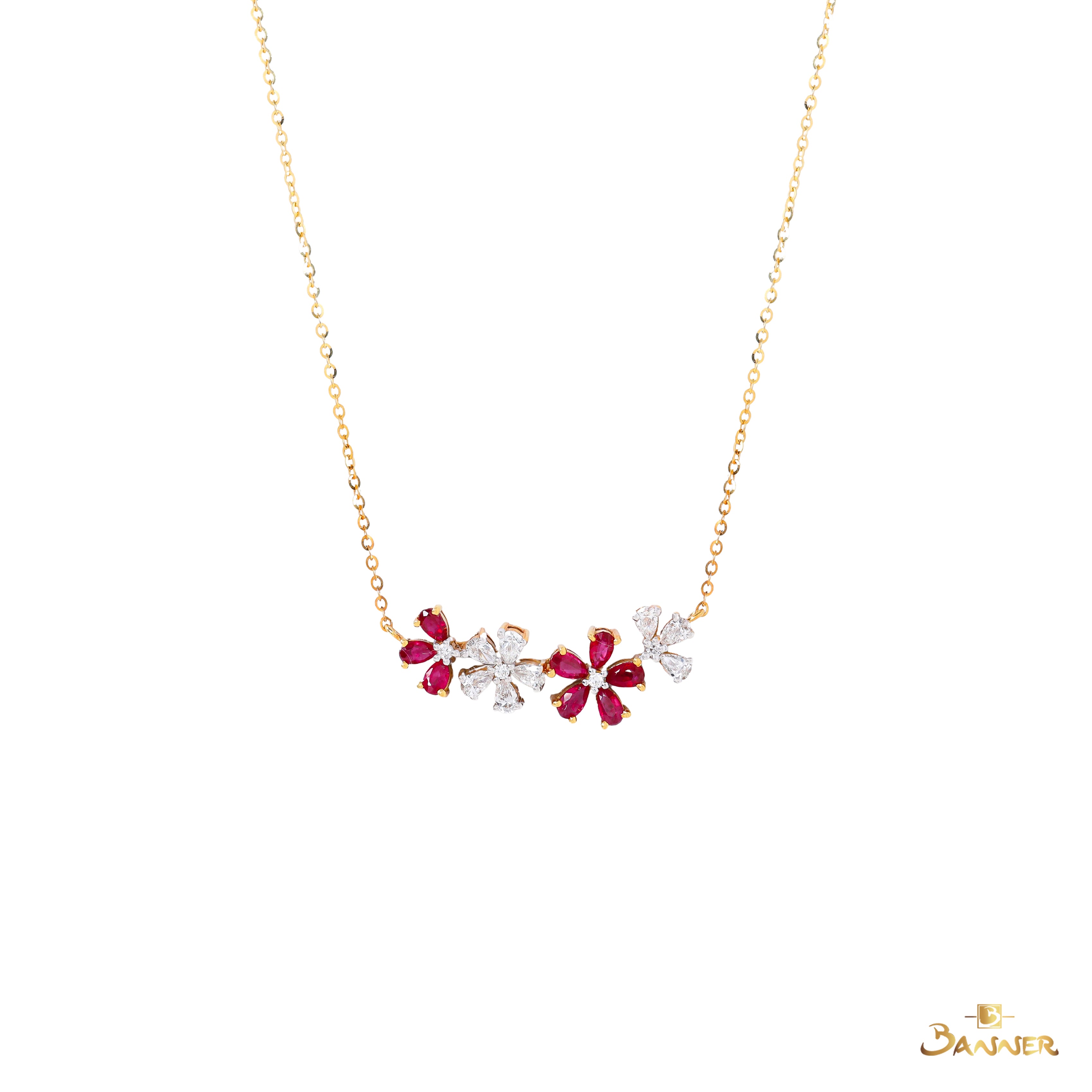 Ruby and Diamond Floral Necklace