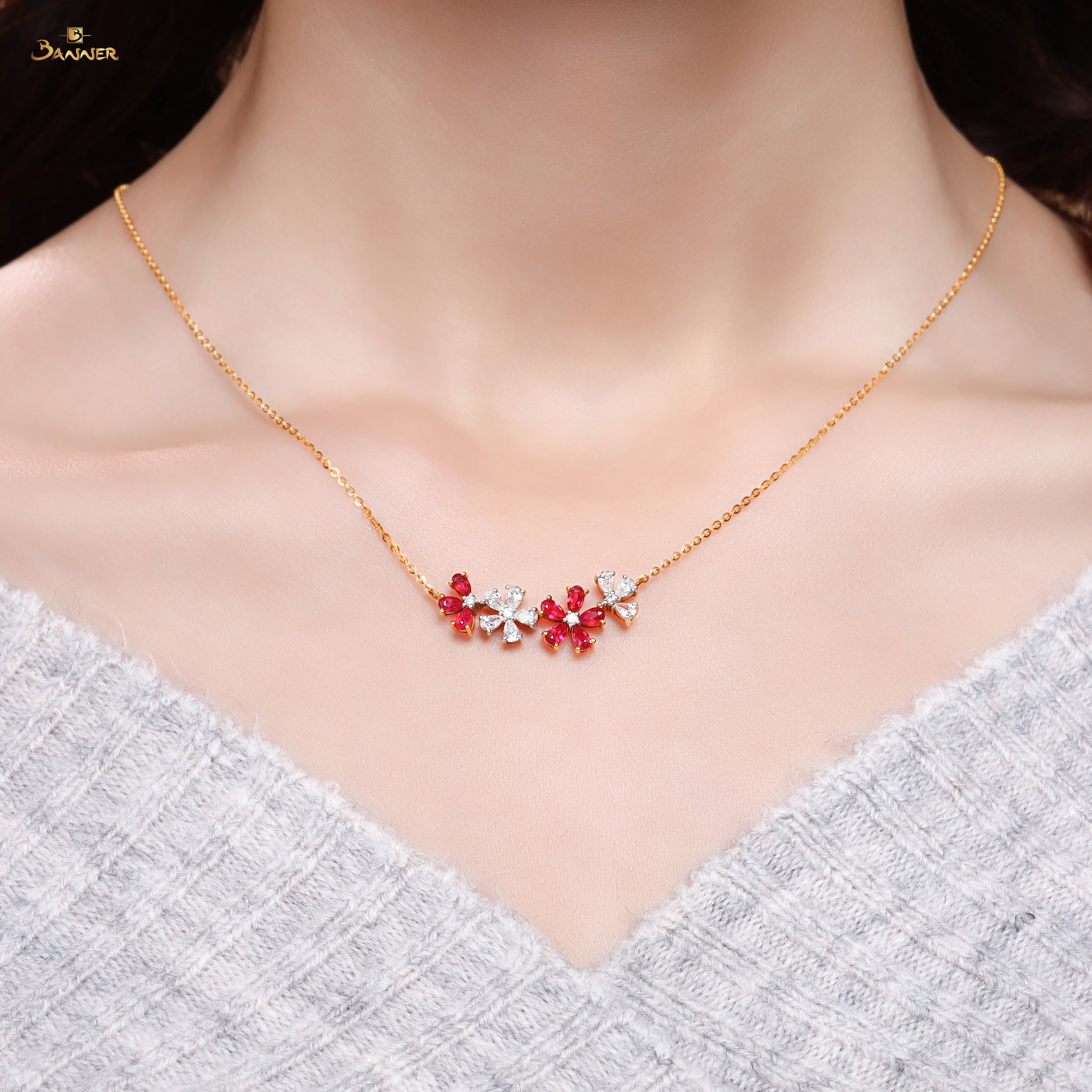 Ruby and Diamond Floral Necklace