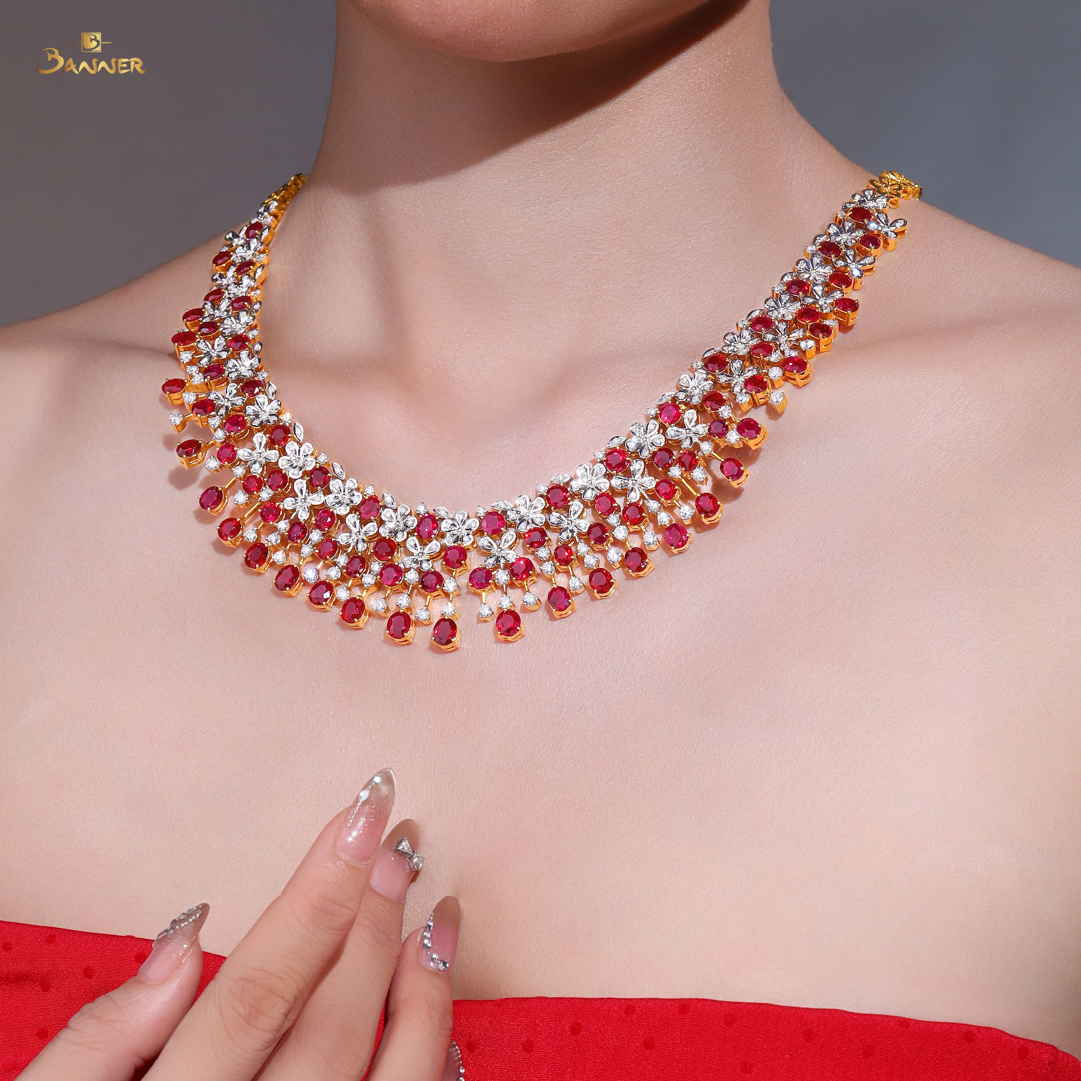Ruby and Diamond Floral Necklace