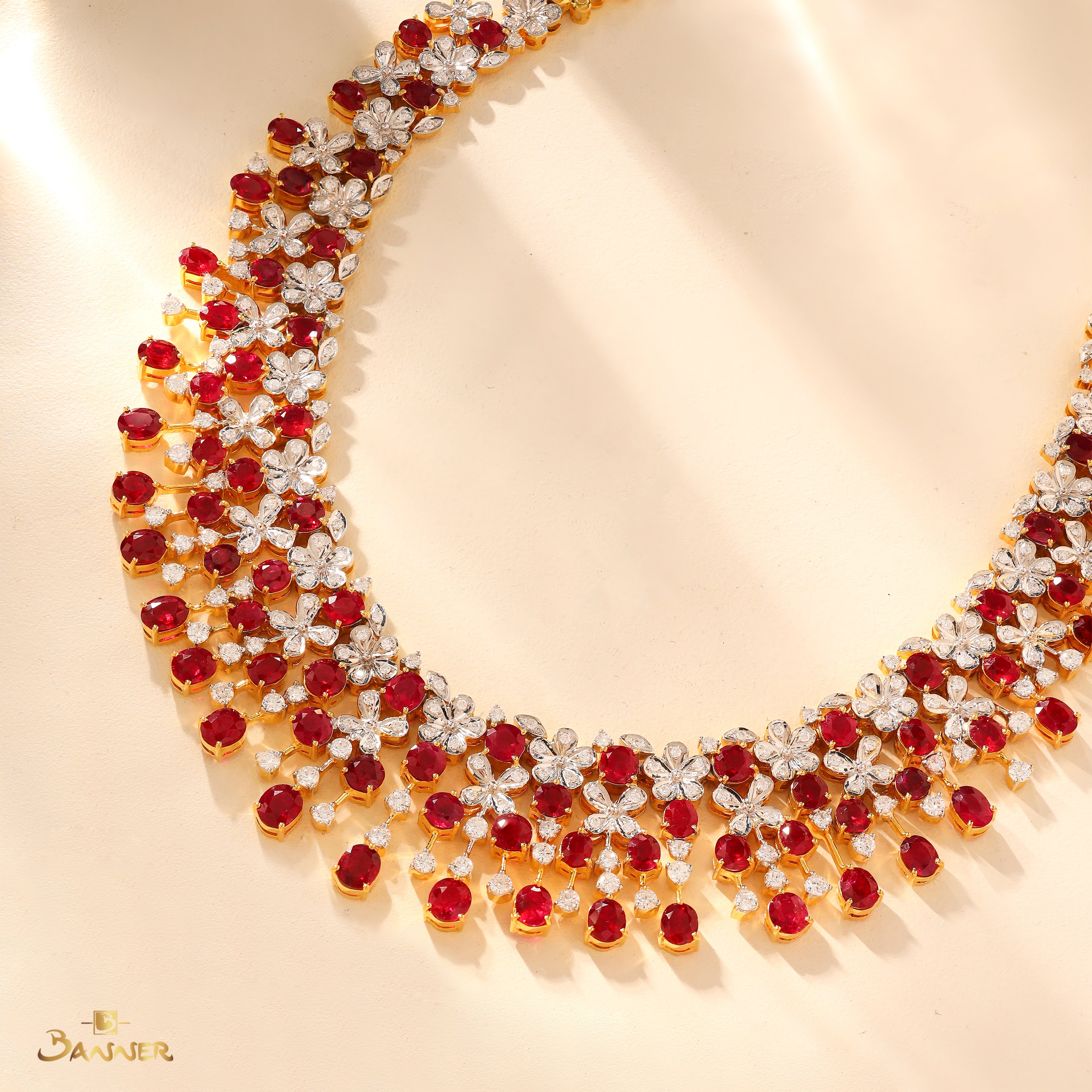 Ruby and Diamond Floral Necklace