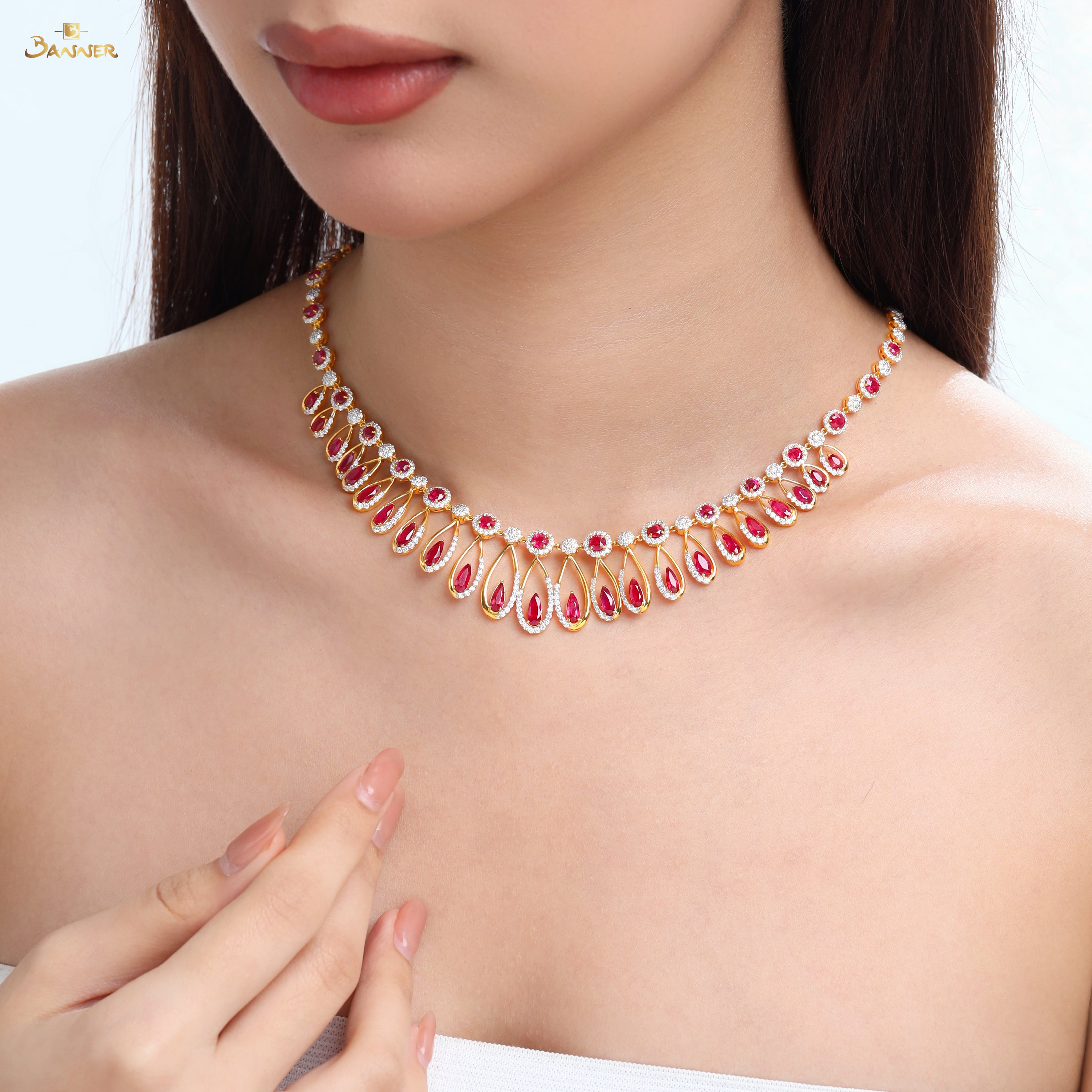 Ruby and Diamond Peacock Necklace