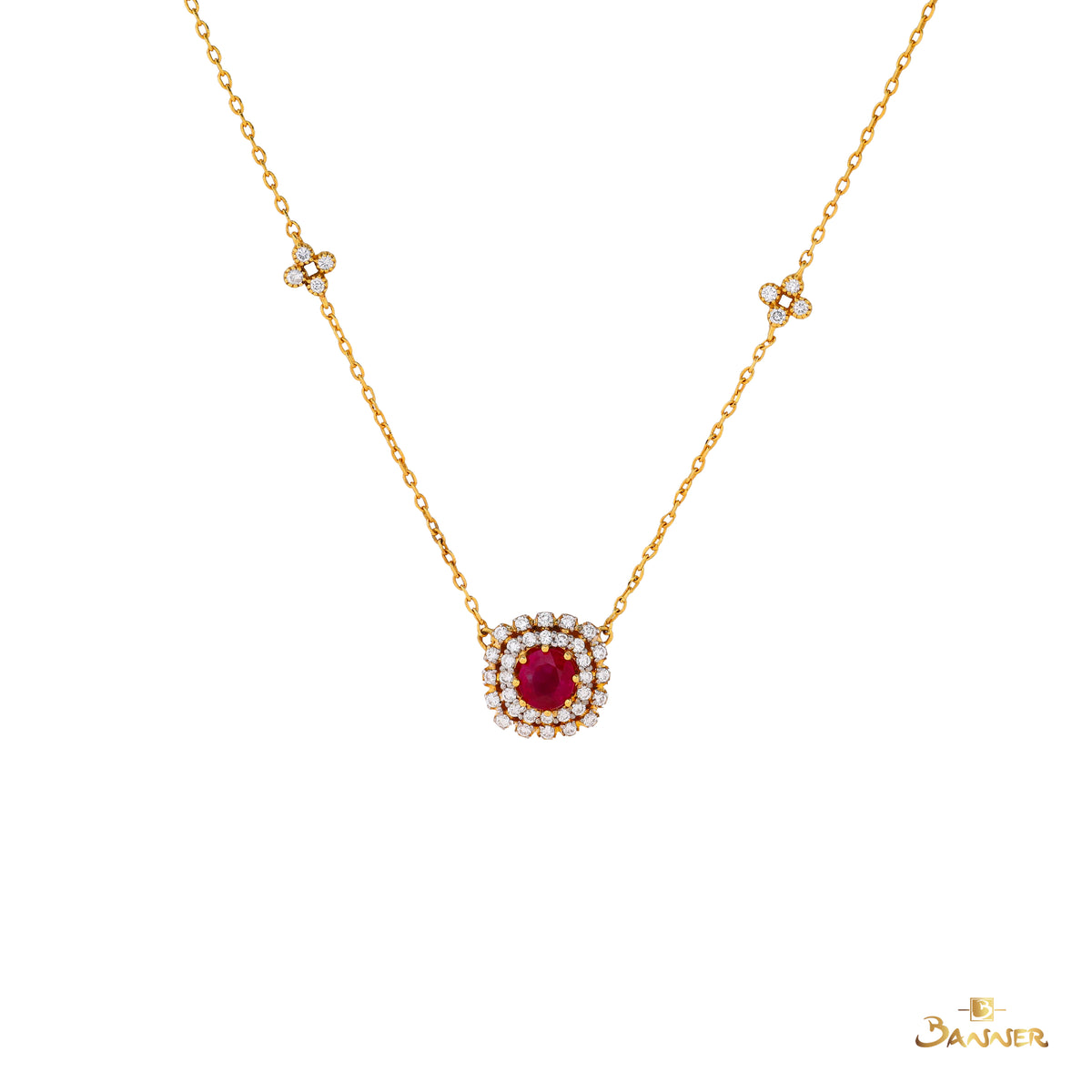 Ruby and Diamond Double Halo Necklace