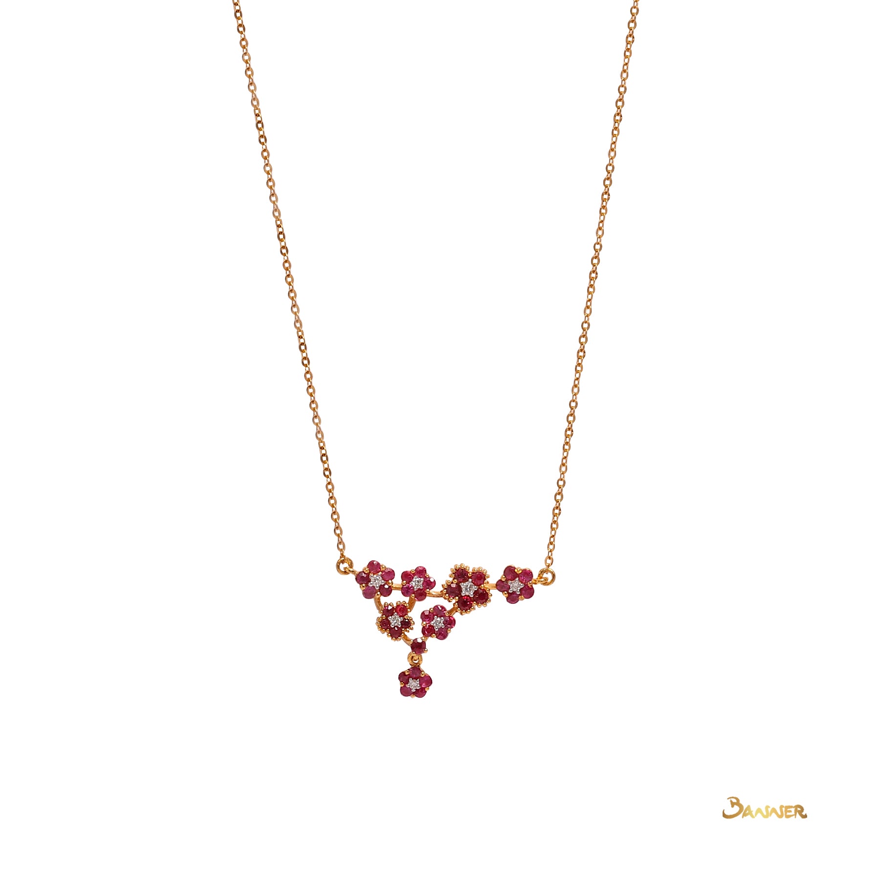 Ruby and Diamond Floral Necklace