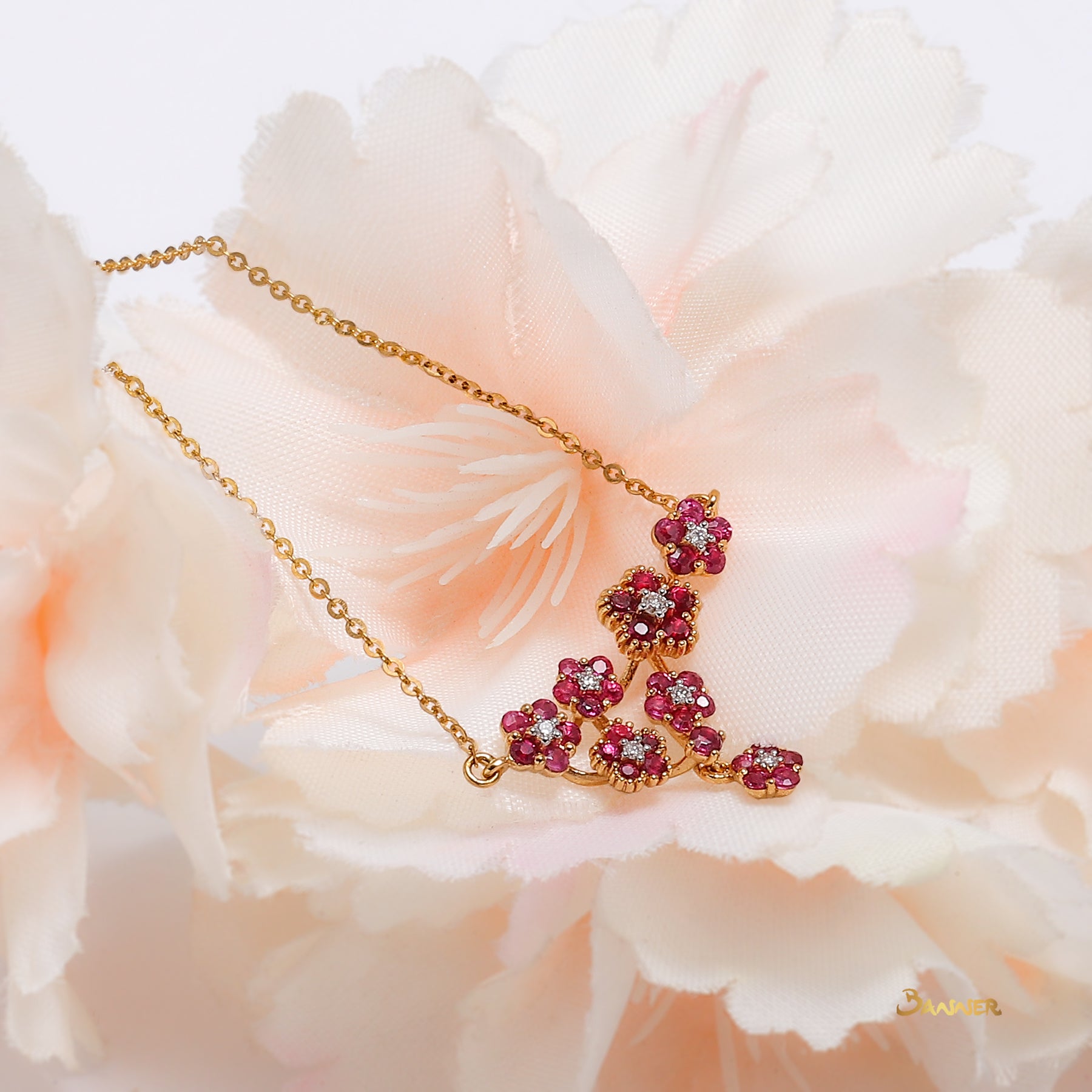 Ruby and Diamond Floral Necklace