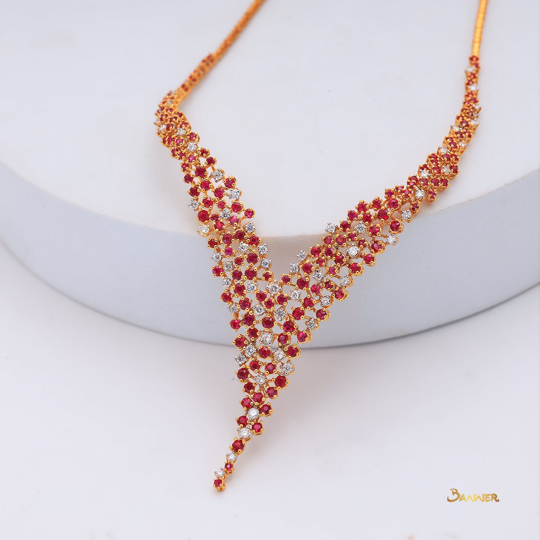 Ruby and Diamond Floral Necklace