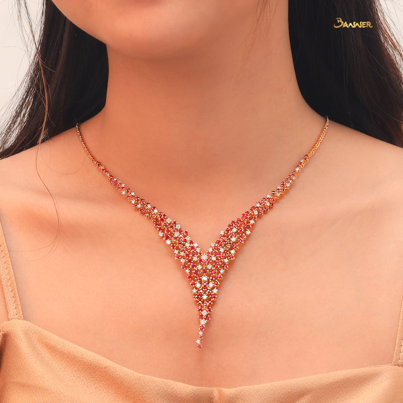 Ruby and Diamond Floral Necklace