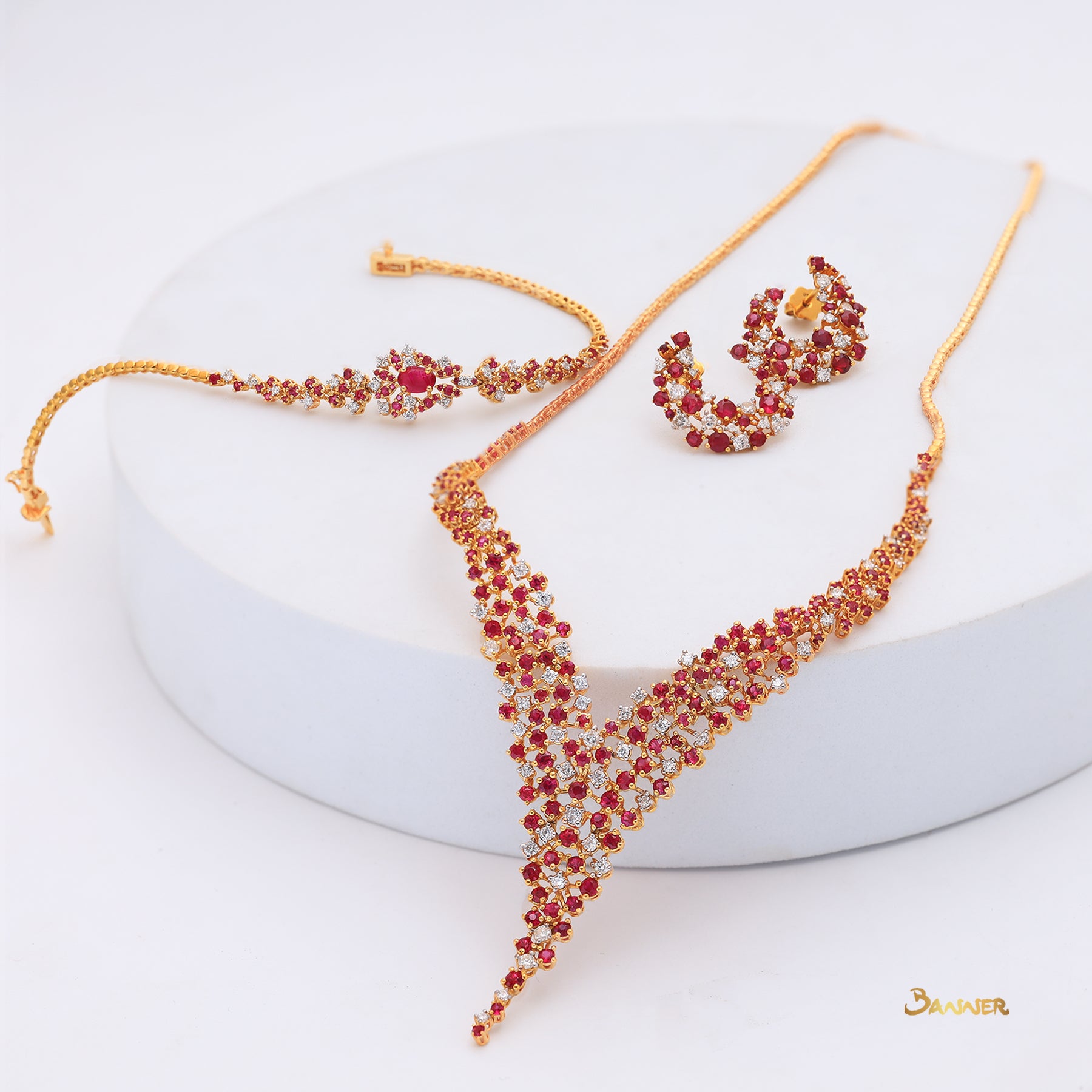 Ruby and Diamond Floral Necklace