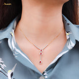 Ruby and Diamond 3-step Halo Necklace
