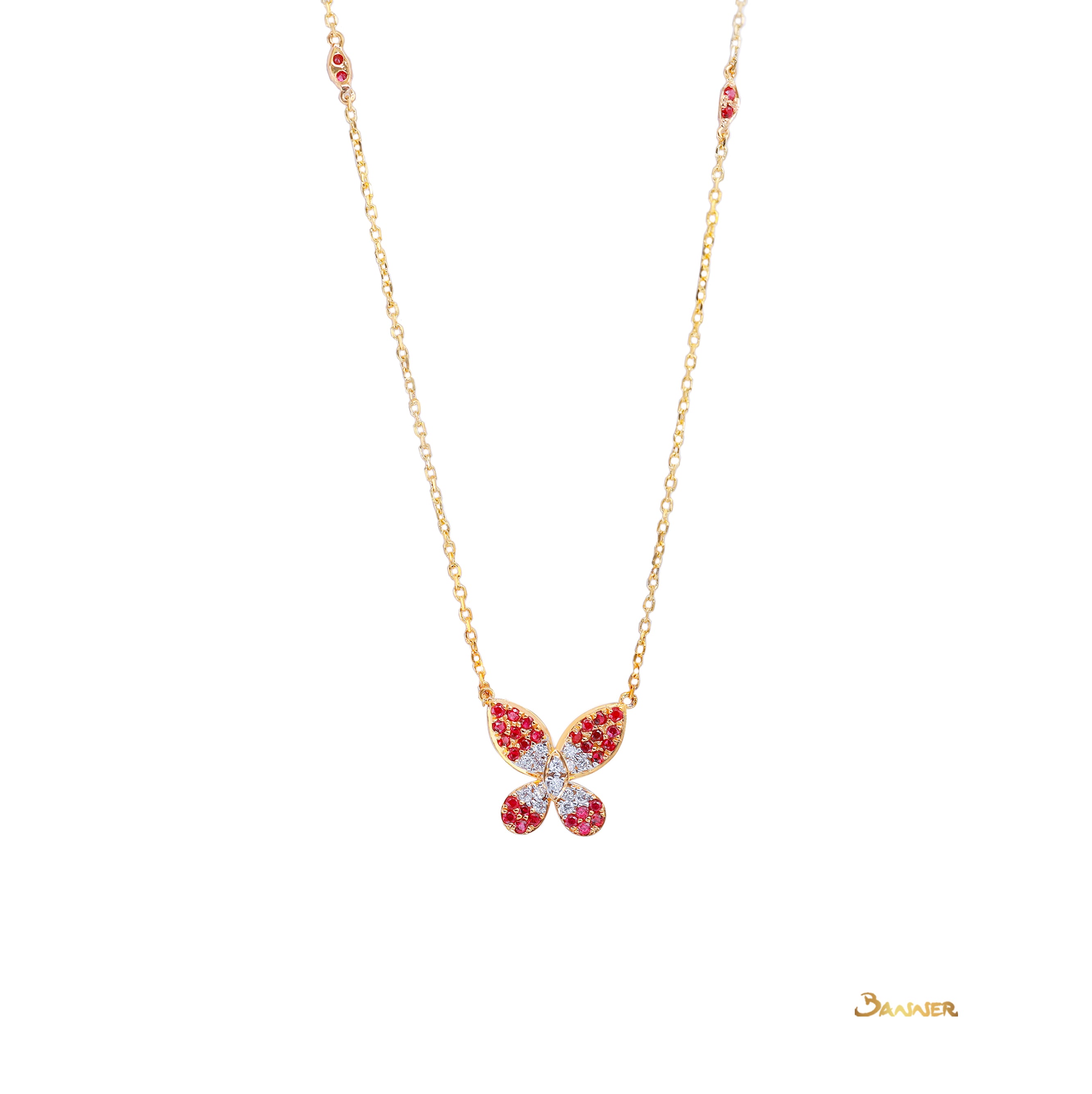 Ruby and Diamond Butterfly Necklace