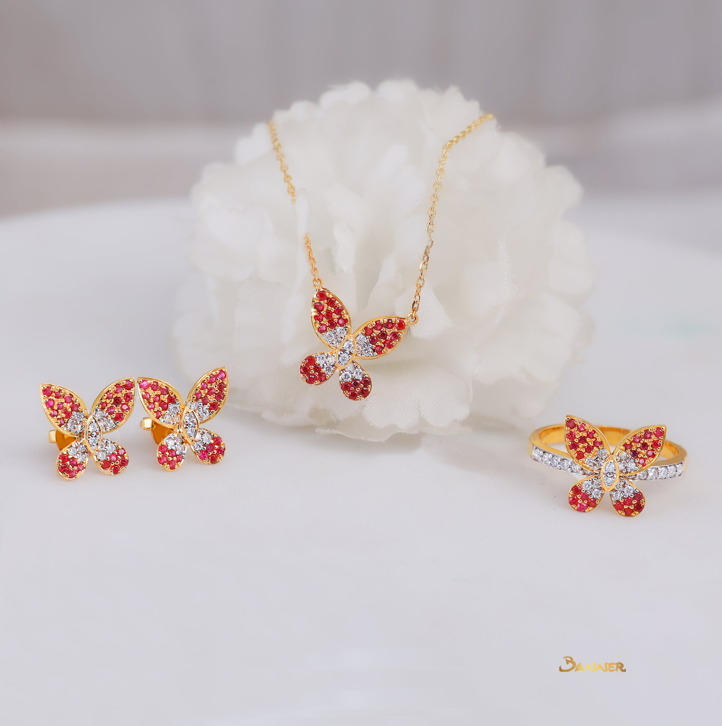 Ruby and Diamond Butterfly Necklace