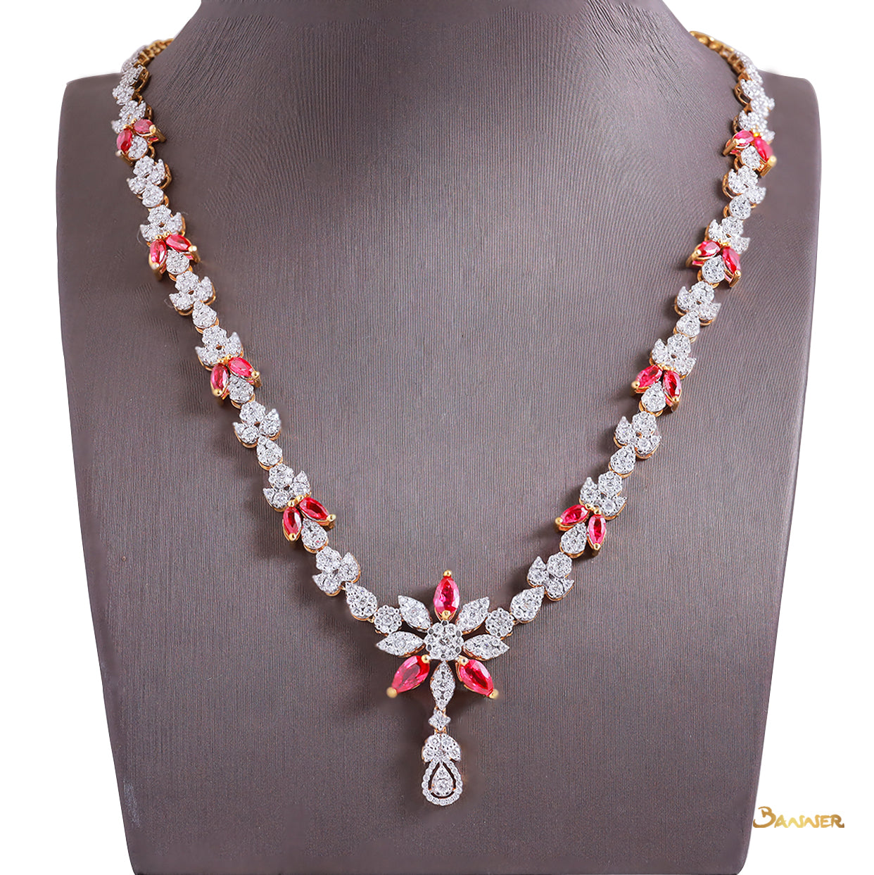 Ruby and Diamond Butterfly Necklace