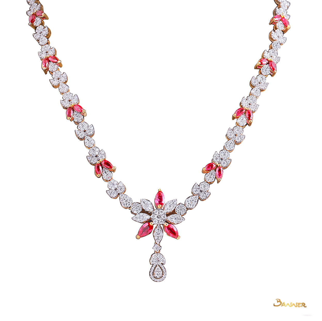 Ruby and Diamond Butterfly Necklace