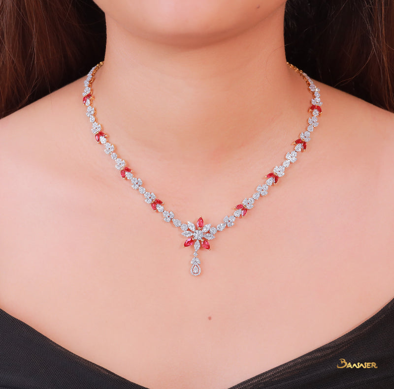 Ruby and Diamond Butterfly Necklace
