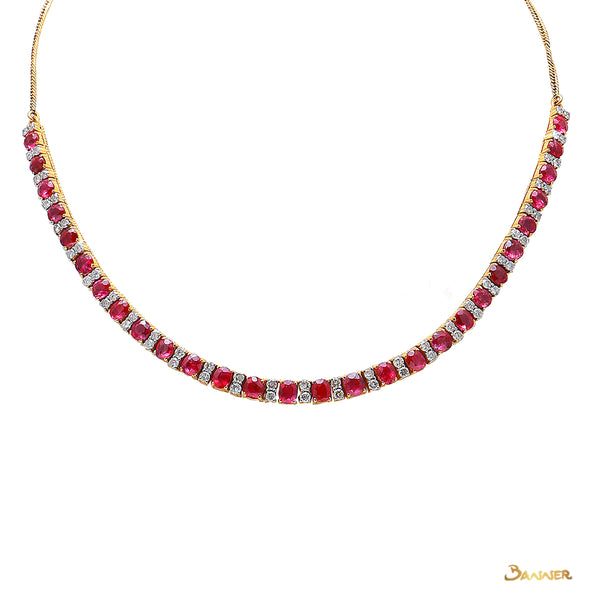 Ruby and Diamond Alternating Necklace