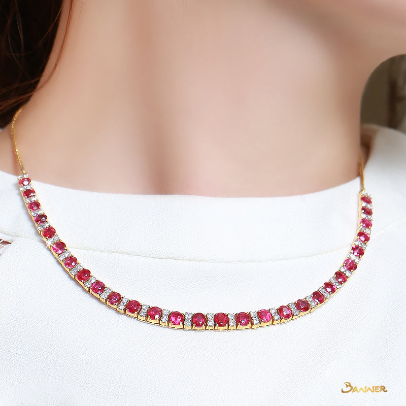 Ruby and Diamond Alternating Necklace