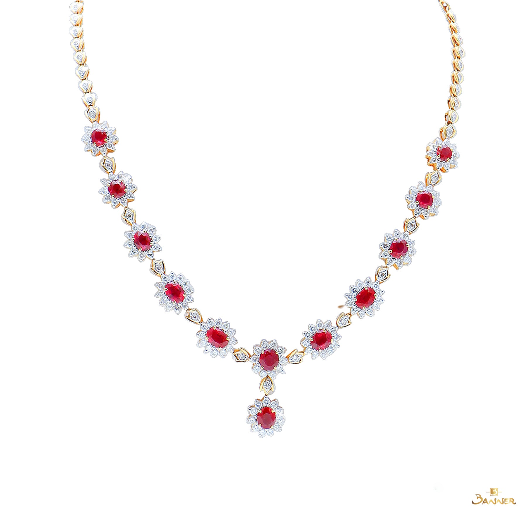 Ruby and Diamond Sunflower Necklace