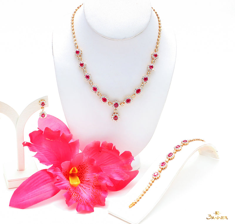 Ruby and Diamond Sunflower Necklace