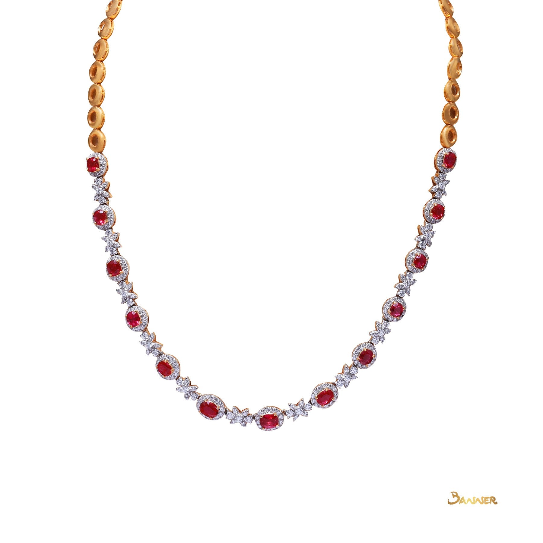 Ruby and Diamond Floral Necklace