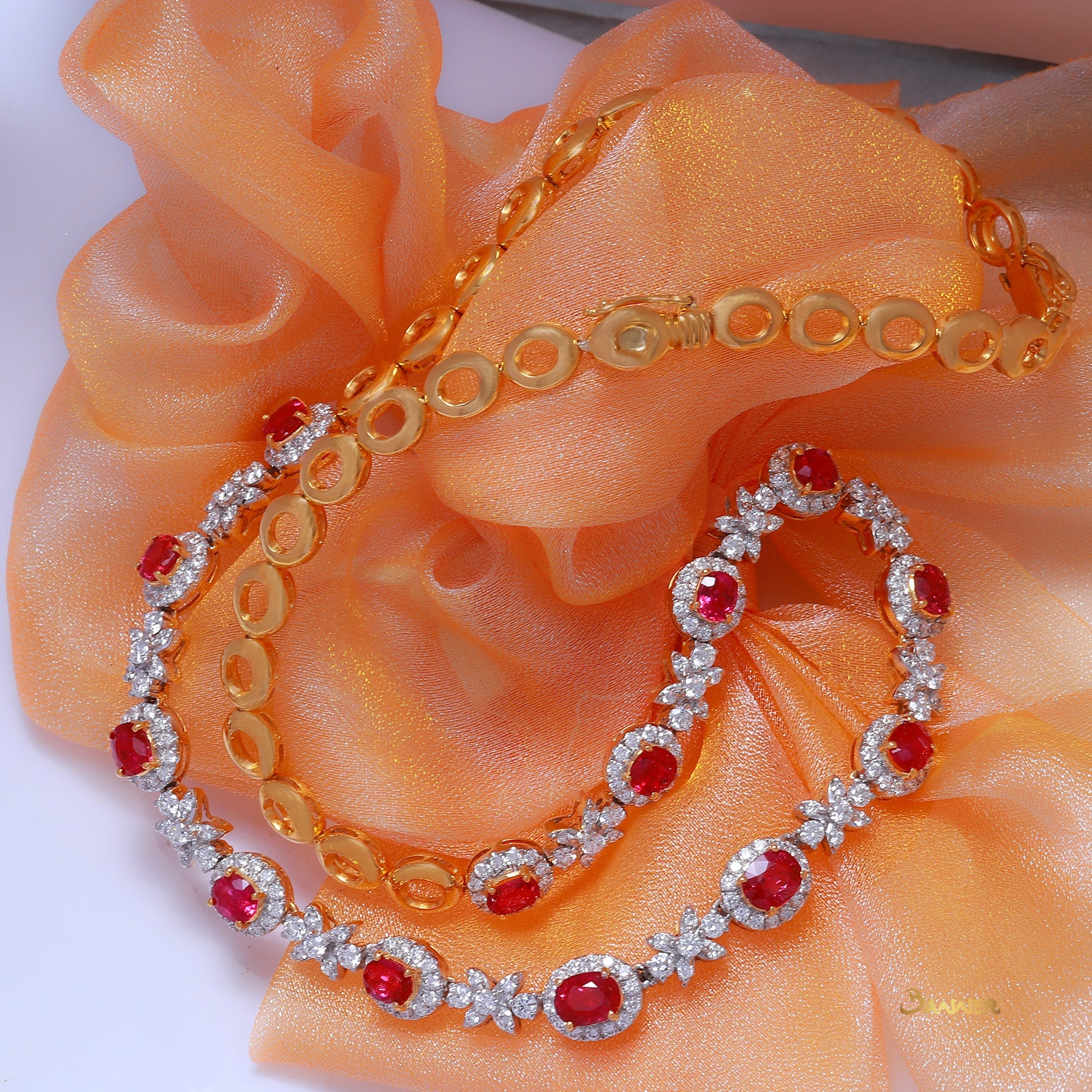 Ruby and Diamond Floral Necklace