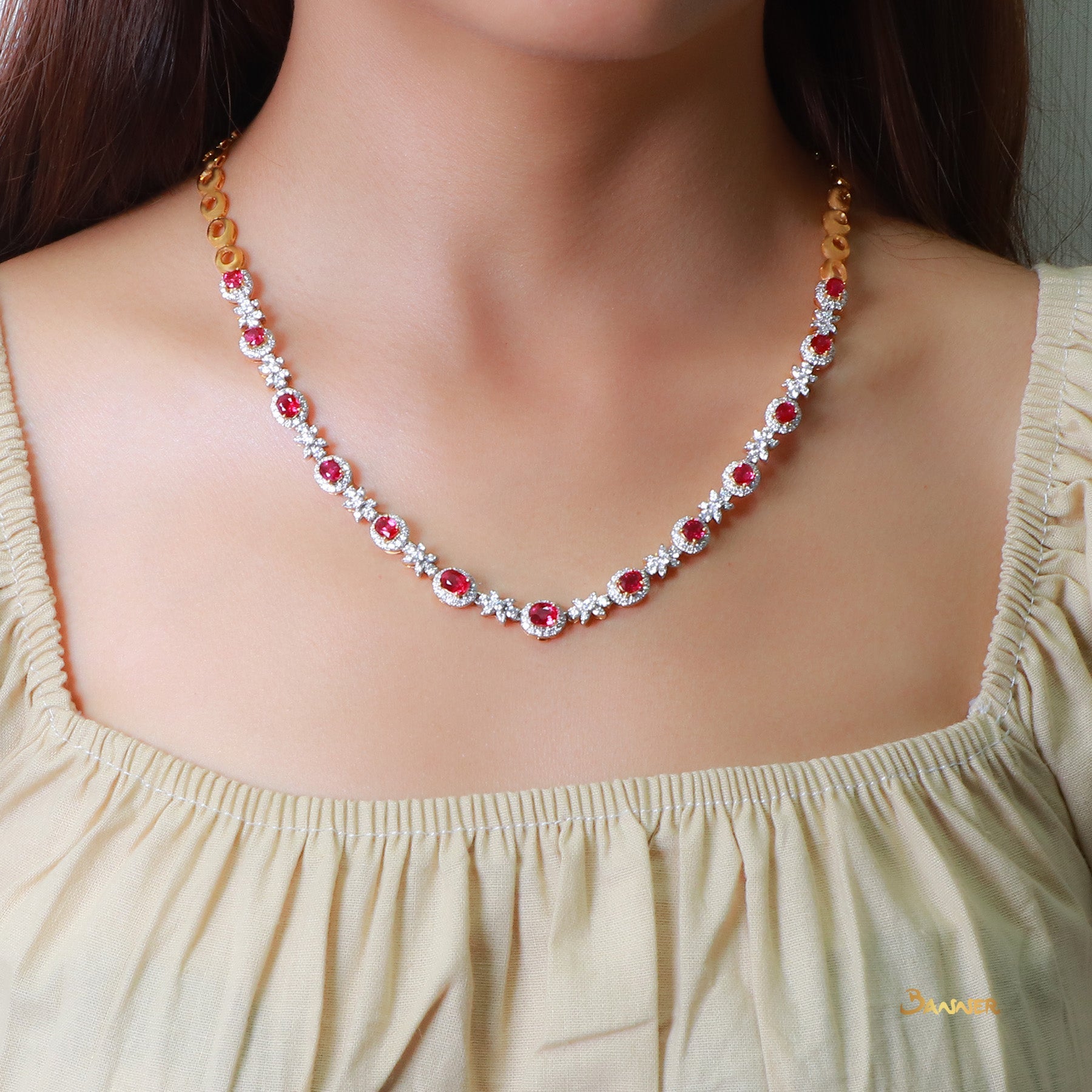 Ruby and Diamond Floral Necklace