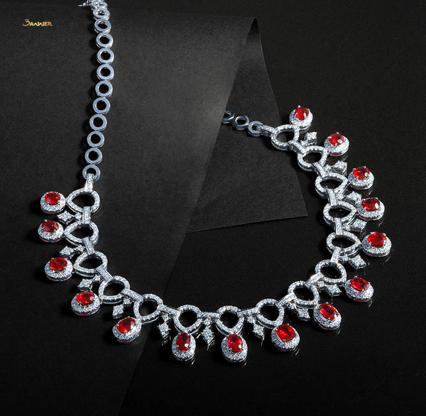 Natural Mogok Ruby and Diamond Necklace