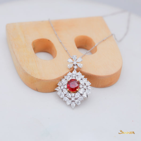Ruby and Diamond Elegant Design Floral Pendant/Brooch