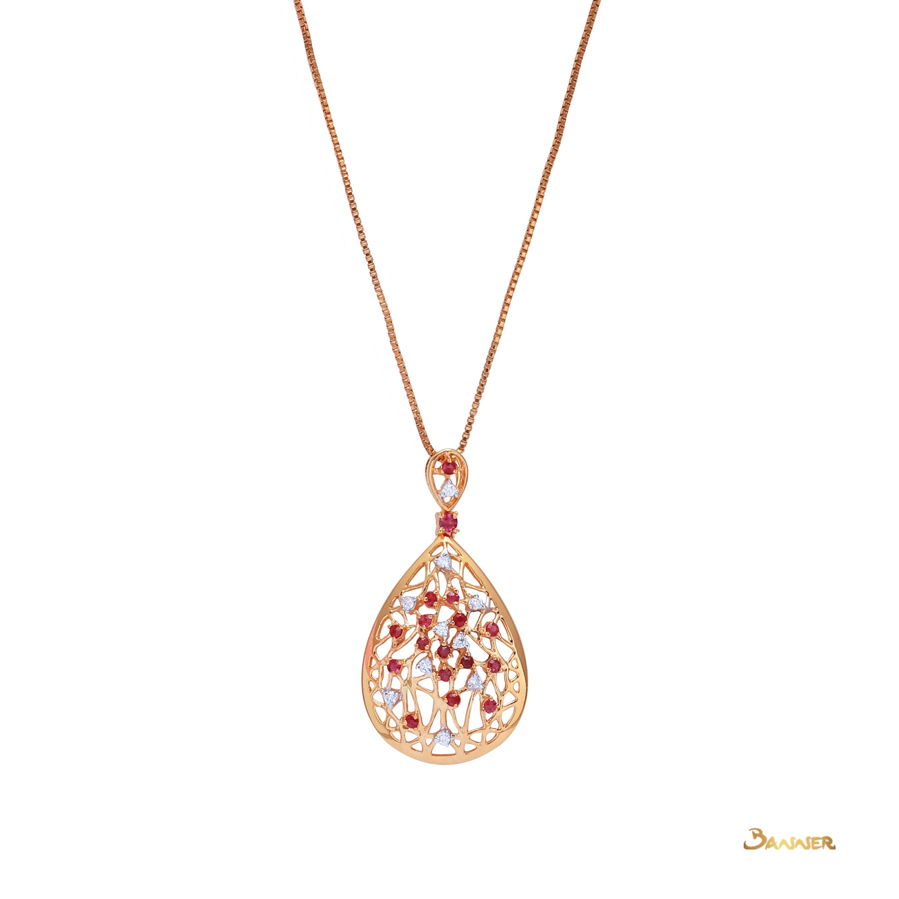 Ruby and Diamond Rain-drop Pendant