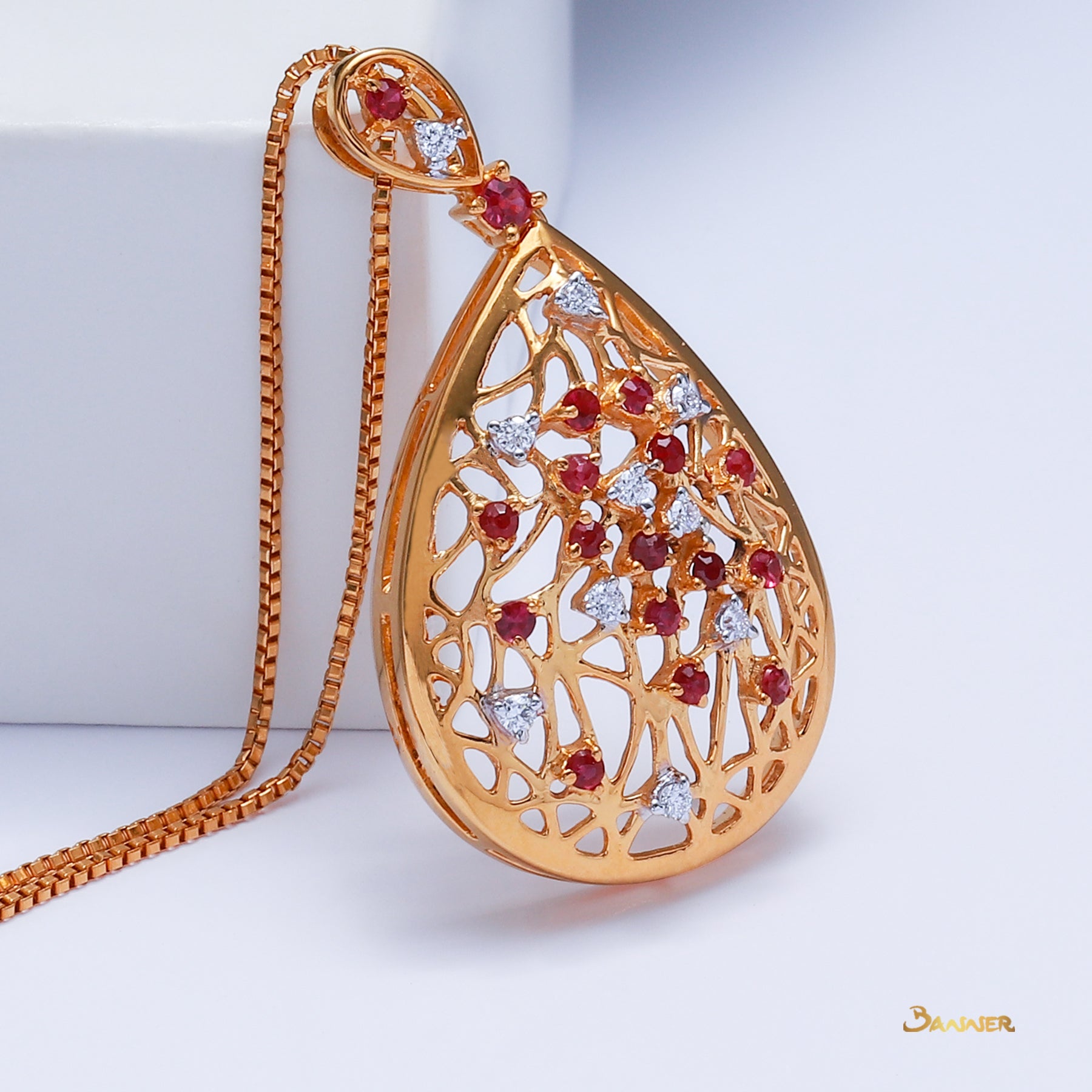 Ruby and Diamond Rain-drop Pendant