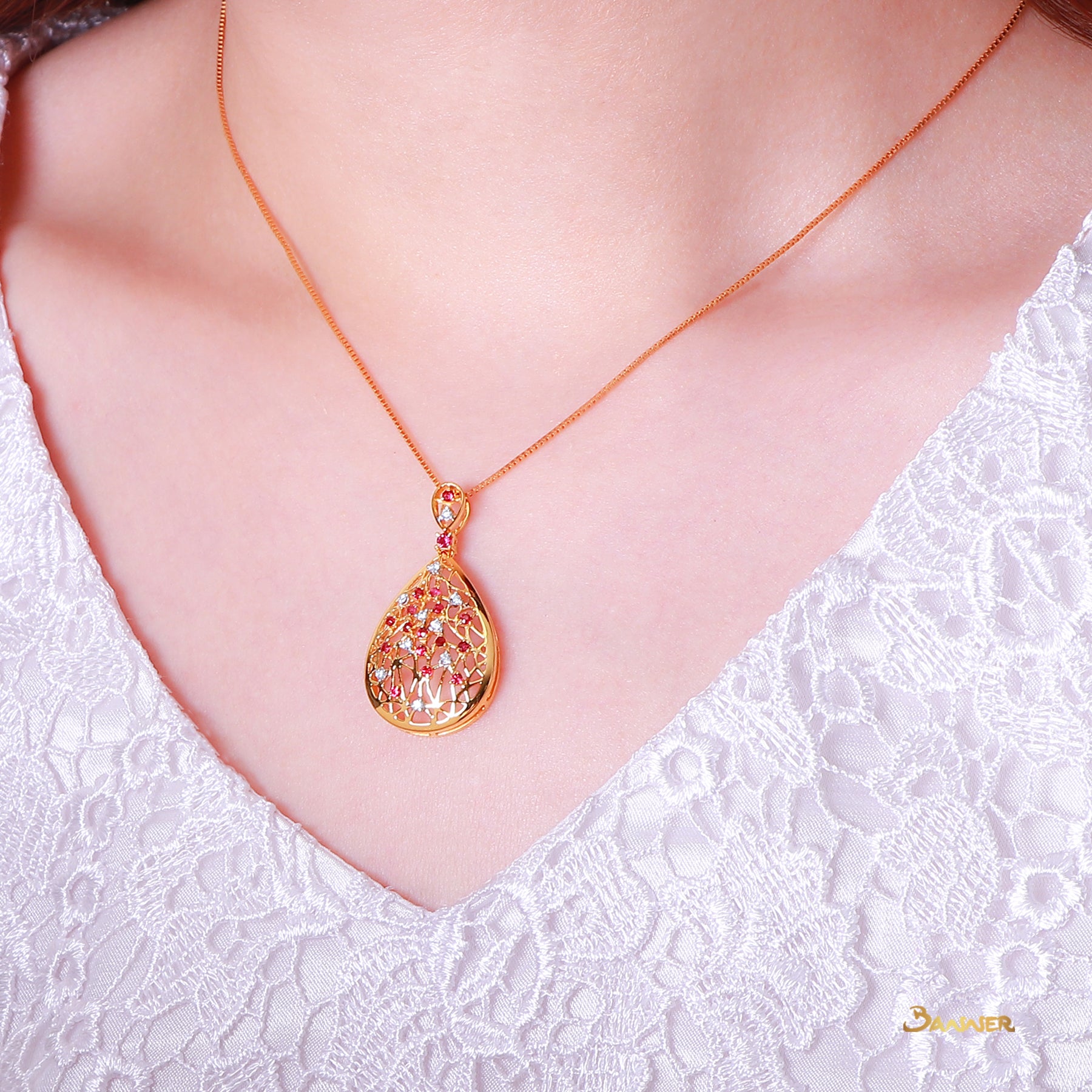 Ruby and Diamond Rain-drop Pendant