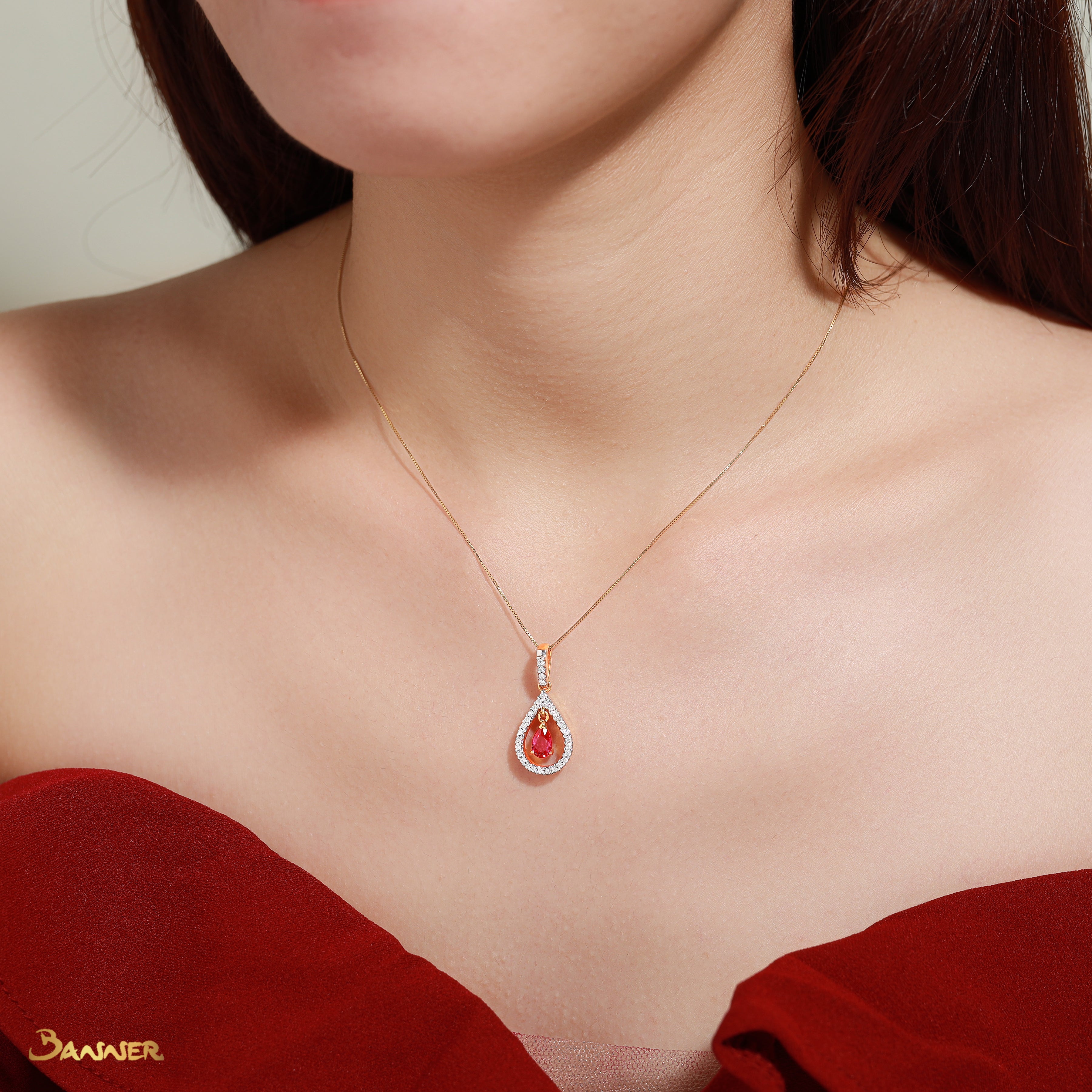 Ruby and Diamond Bell Pendant