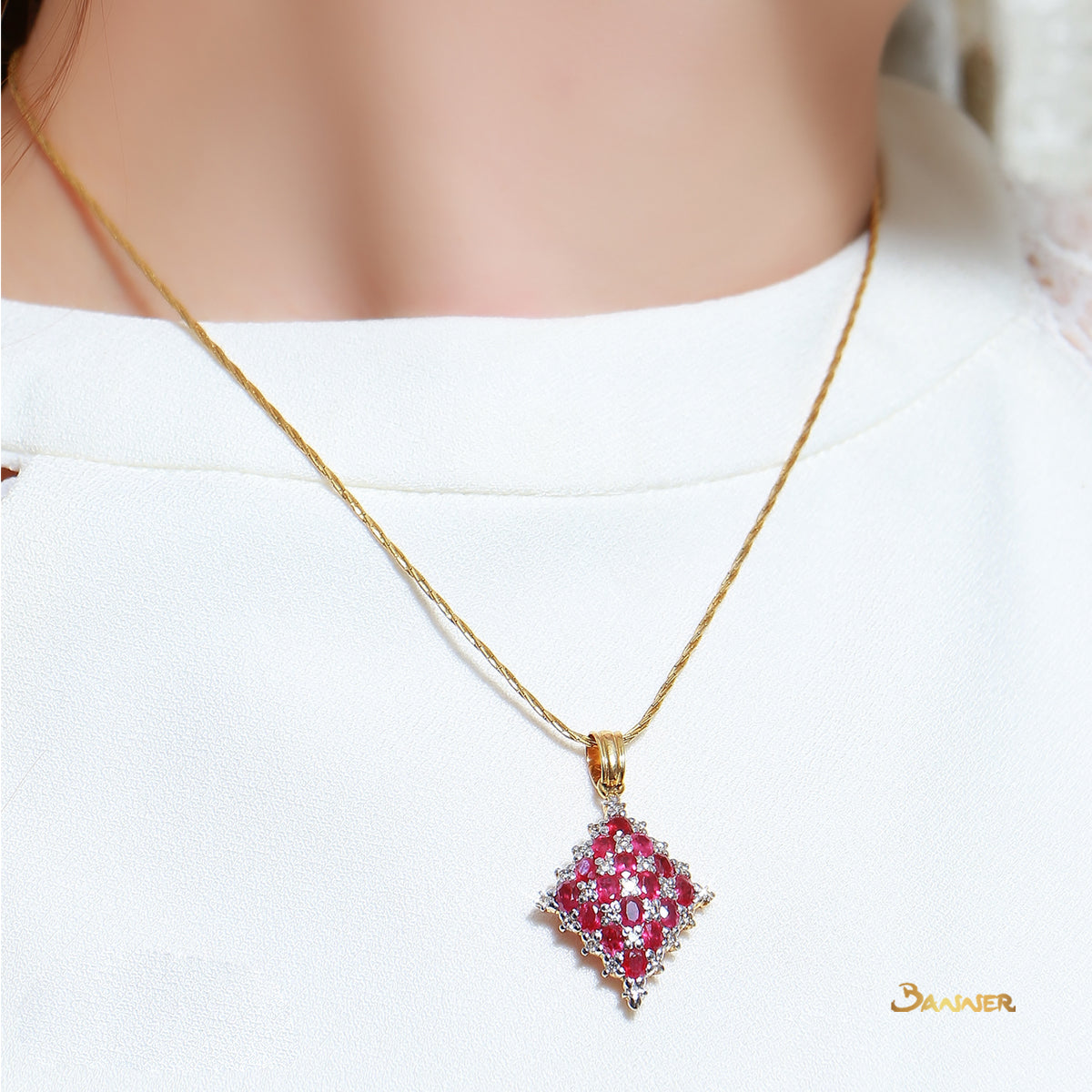 Ruby and Diamond Checkered Pendant