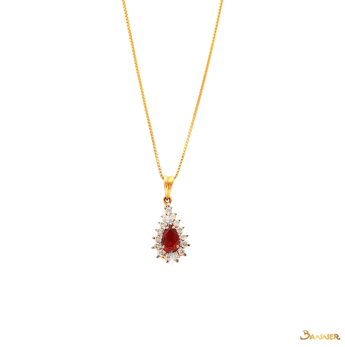 Ruby and Diamond Rain-drop Pendant