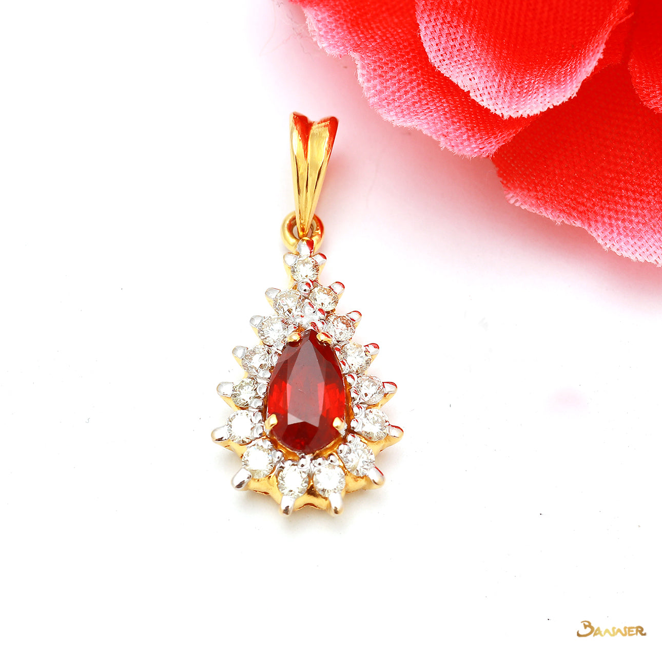 Ruby and Diamond Rain-drop Pendant