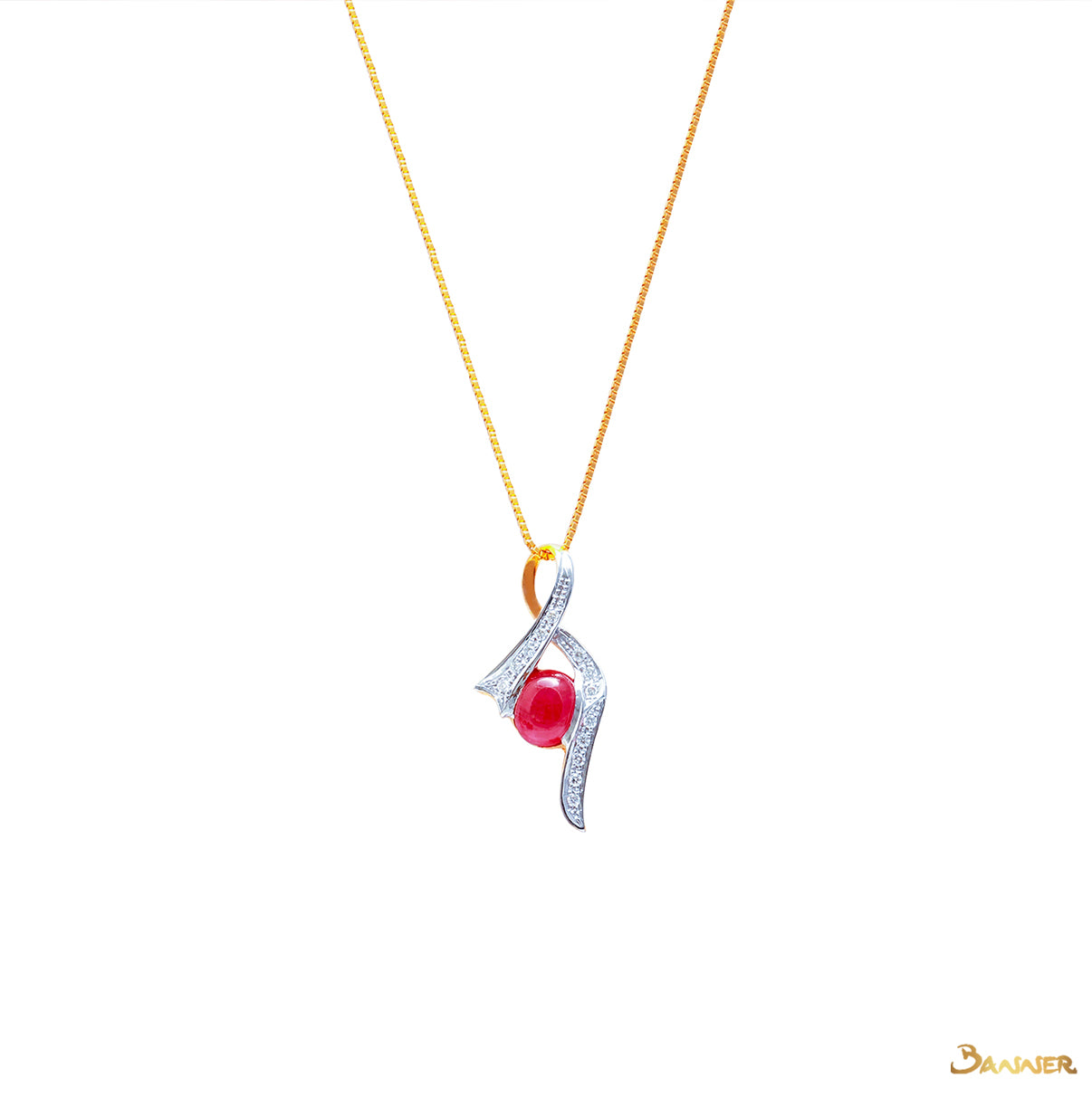 Ruby Cabochon and Diamond  Pendant