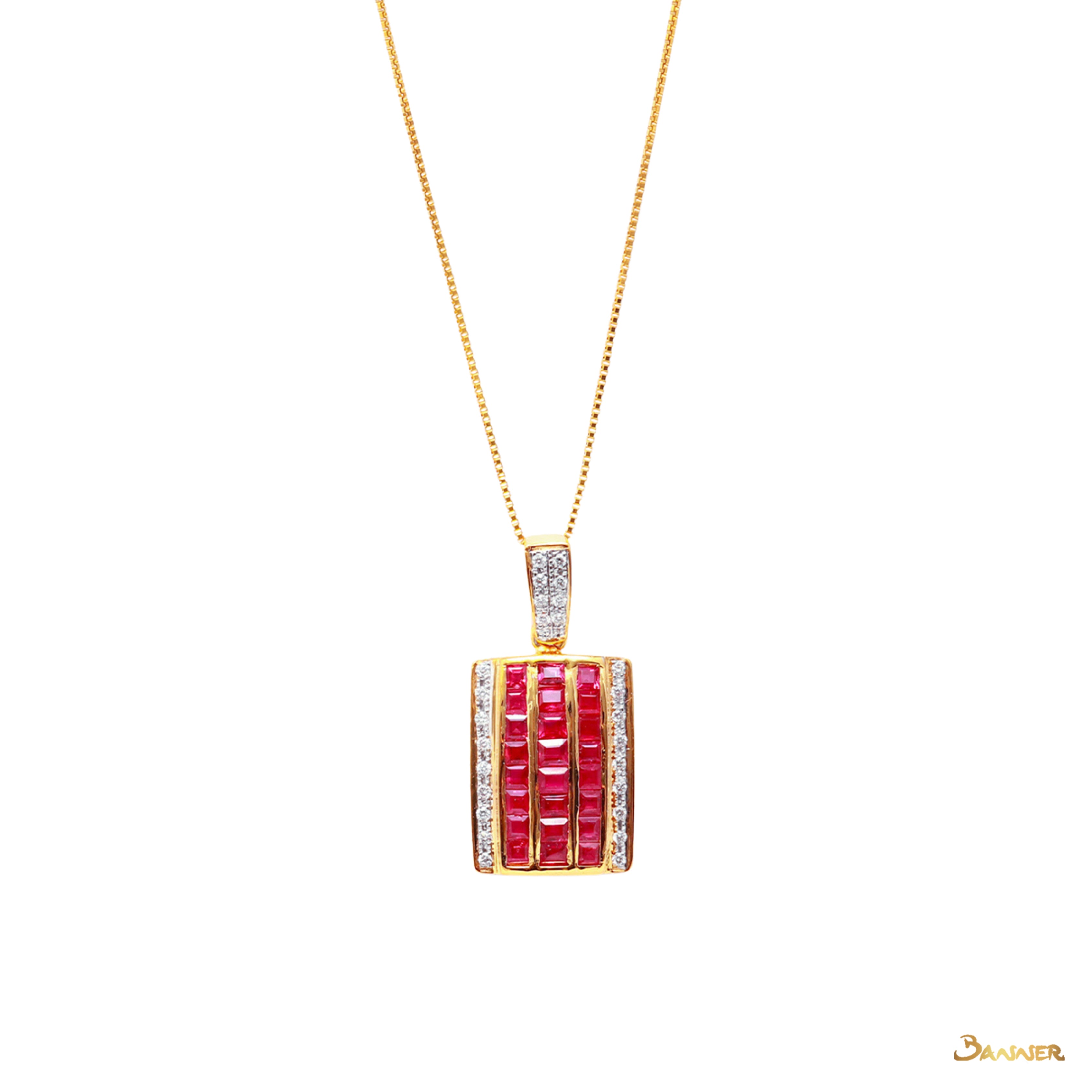 Emerald-cut Ruby and Diamond Pendant