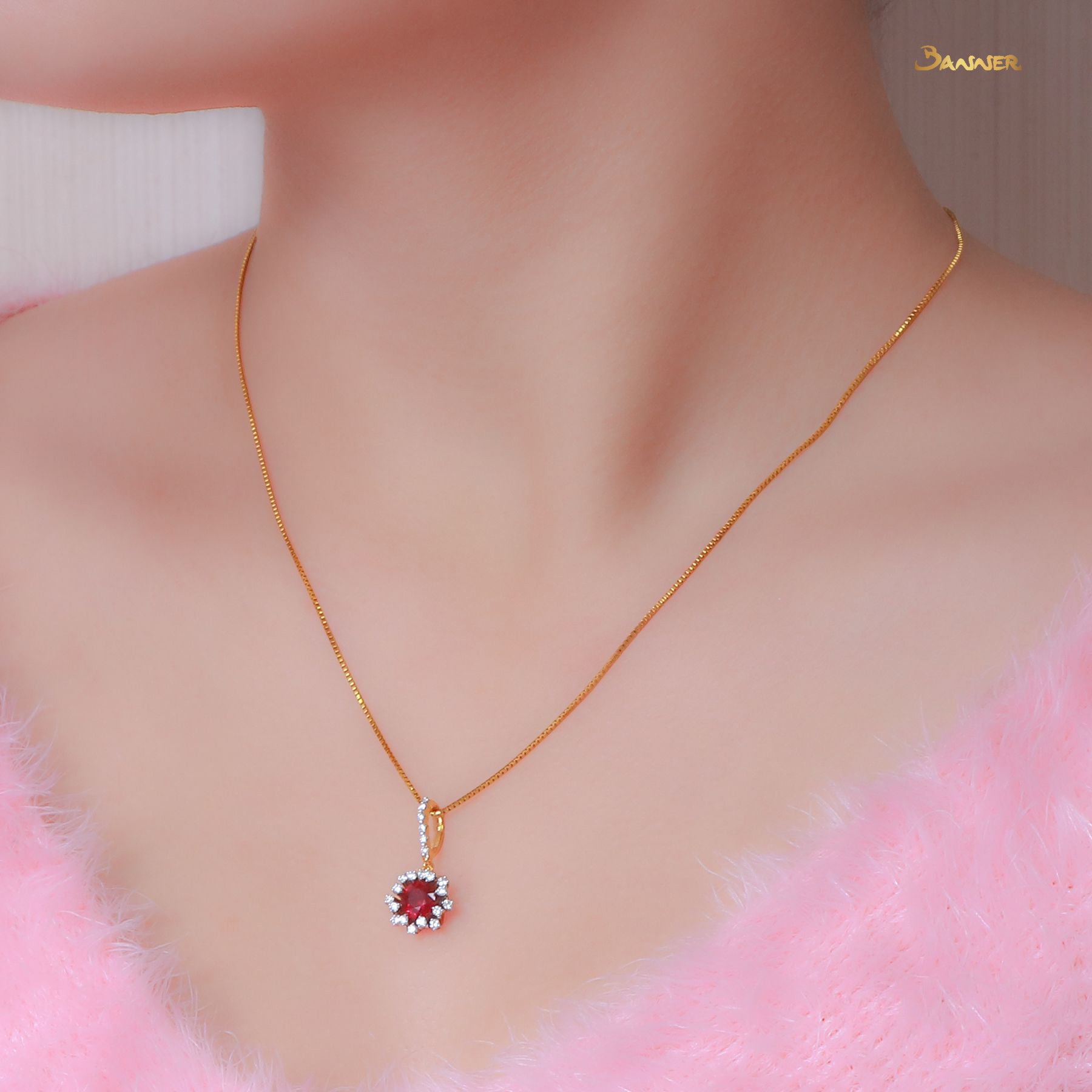 Ruby and Diamond Rose Pendant