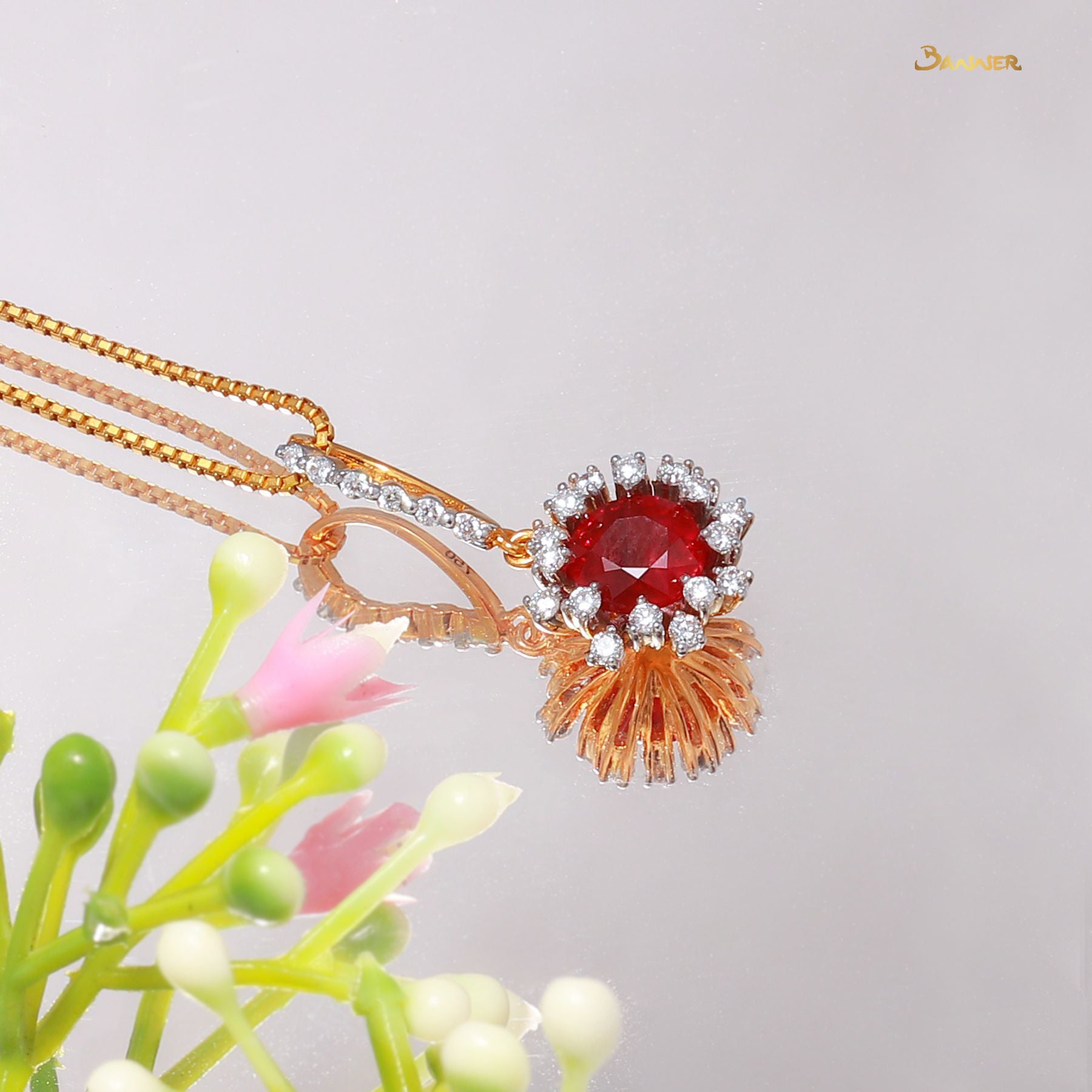 Ruby and Diamond Rose Pendant