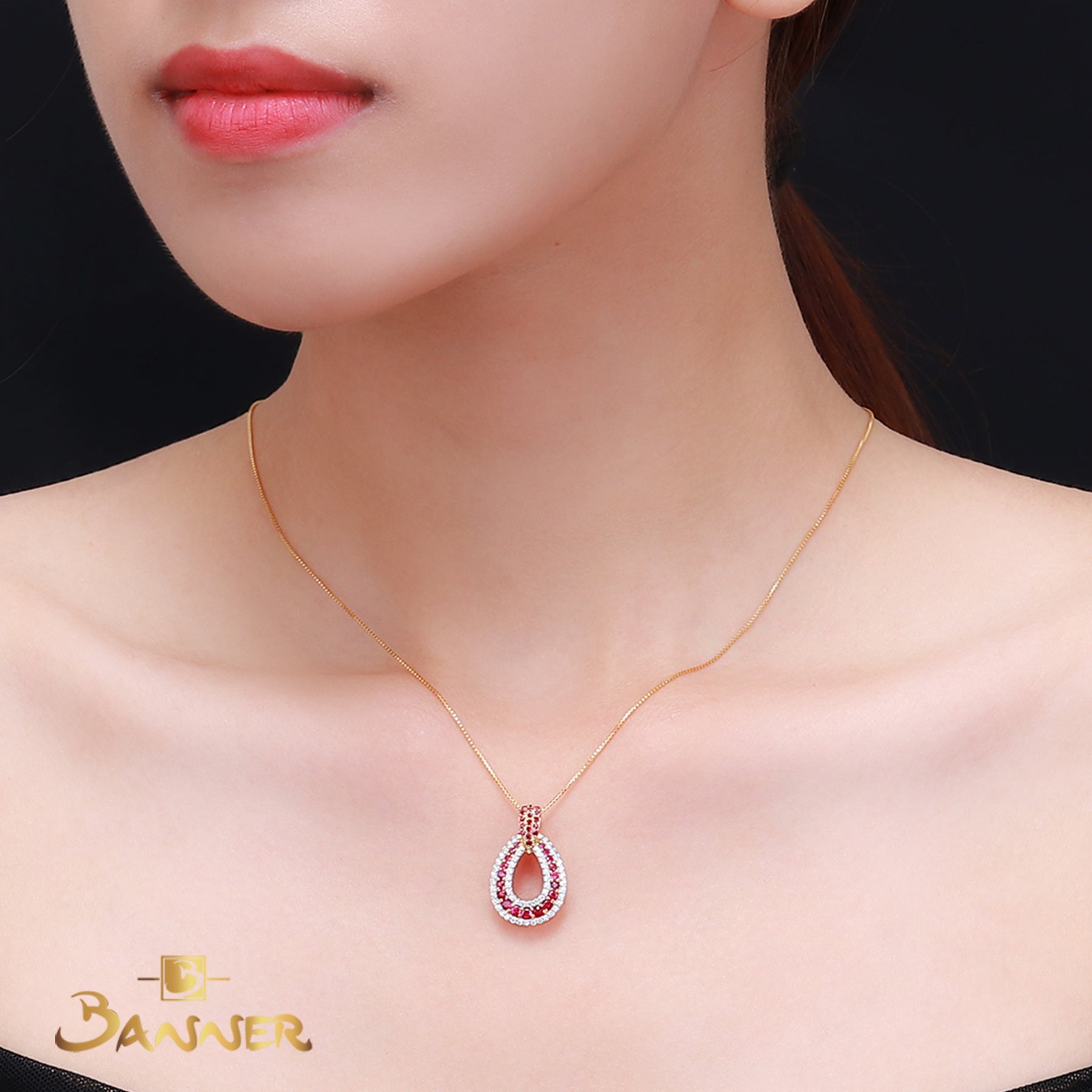Ruby and Diamond Rain-drop Pendant