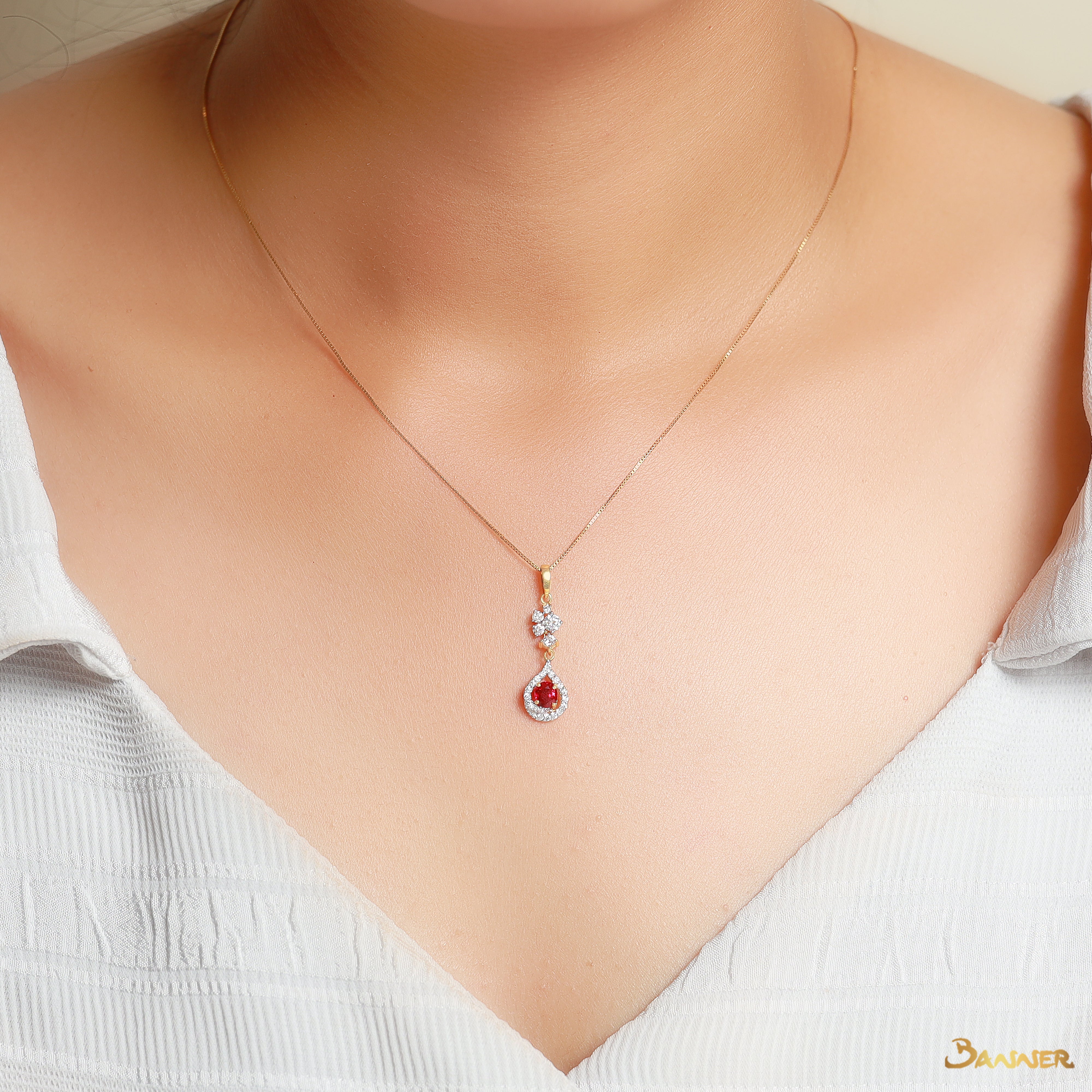 Ruby and Diamond Rain-drop Pendant